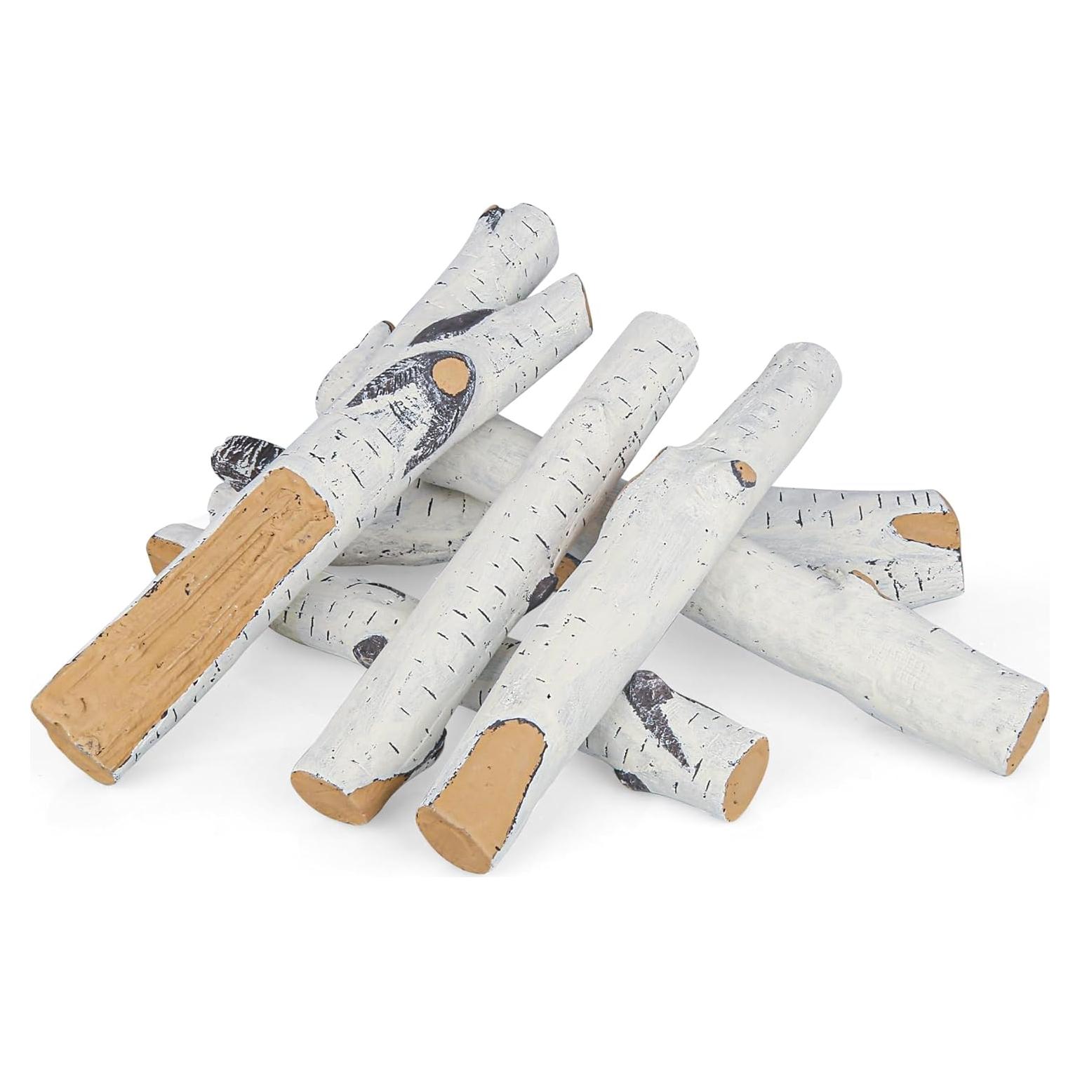 Troncos de Cerámica Blanca para Chimenea FlameDuty 6 Piezas