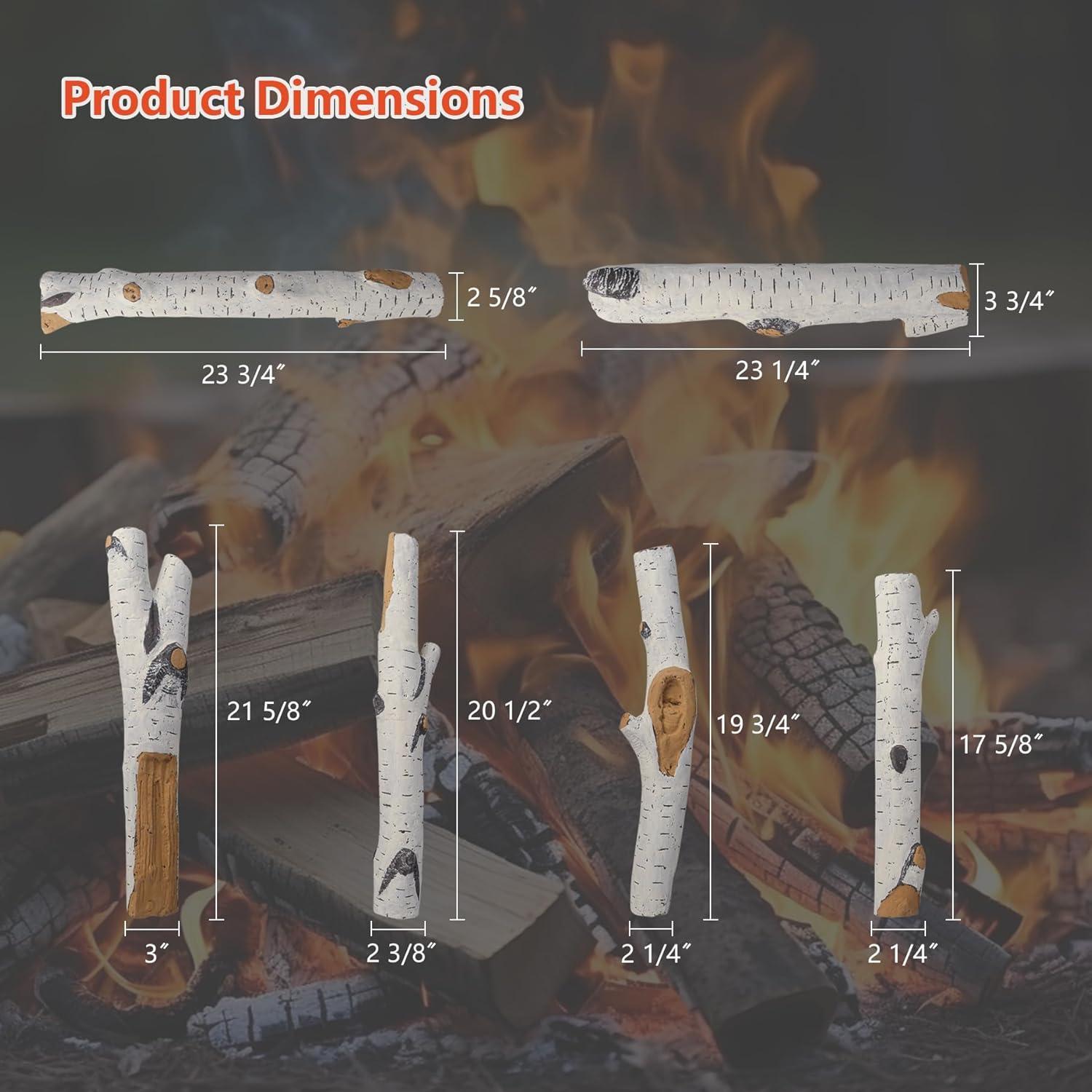 Troncos de Cerámica Blanca para Chimenea FlameDuty 6 Piezas