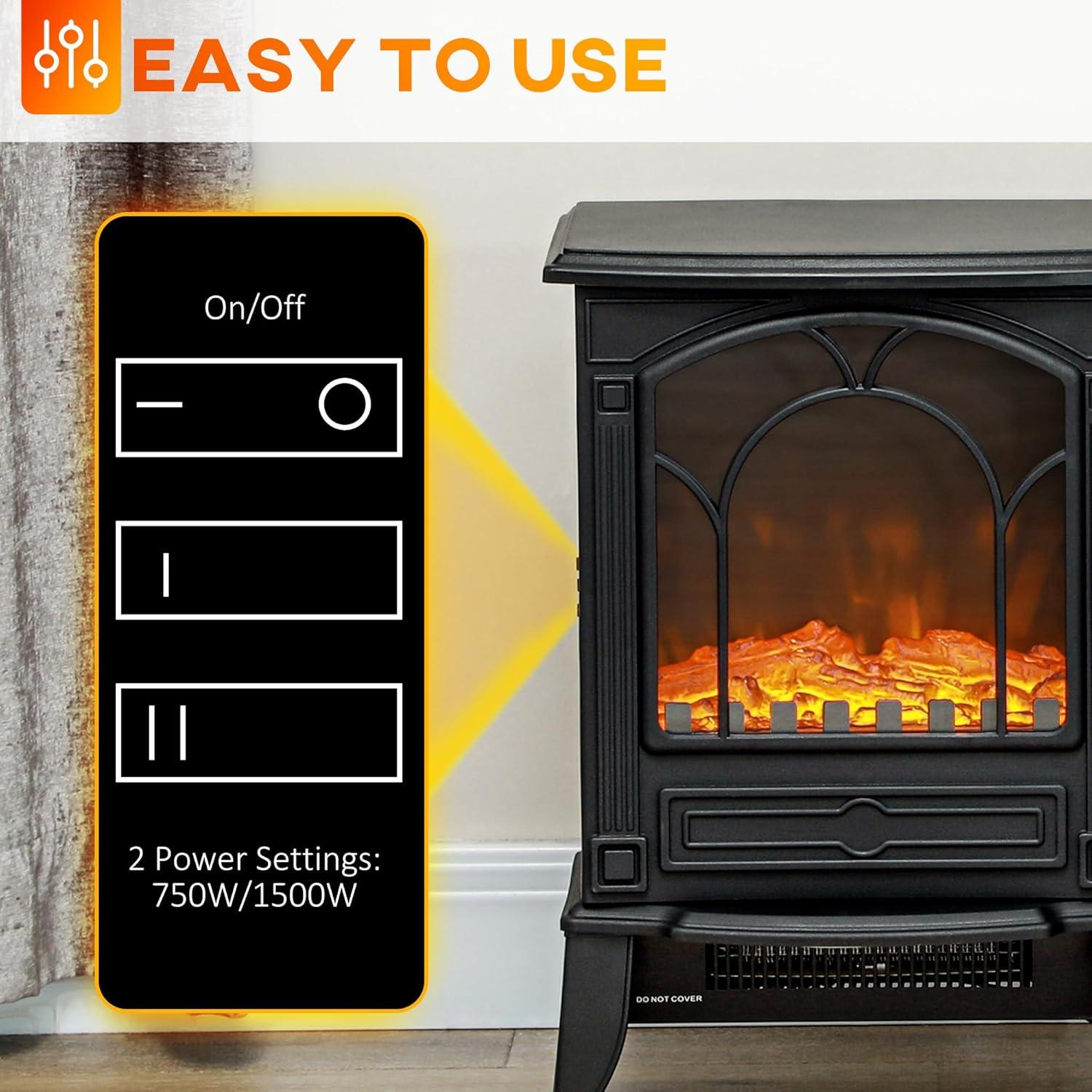 Chimenea Eléctrica HOMCOM 750/1500W Efecto Llama Realista