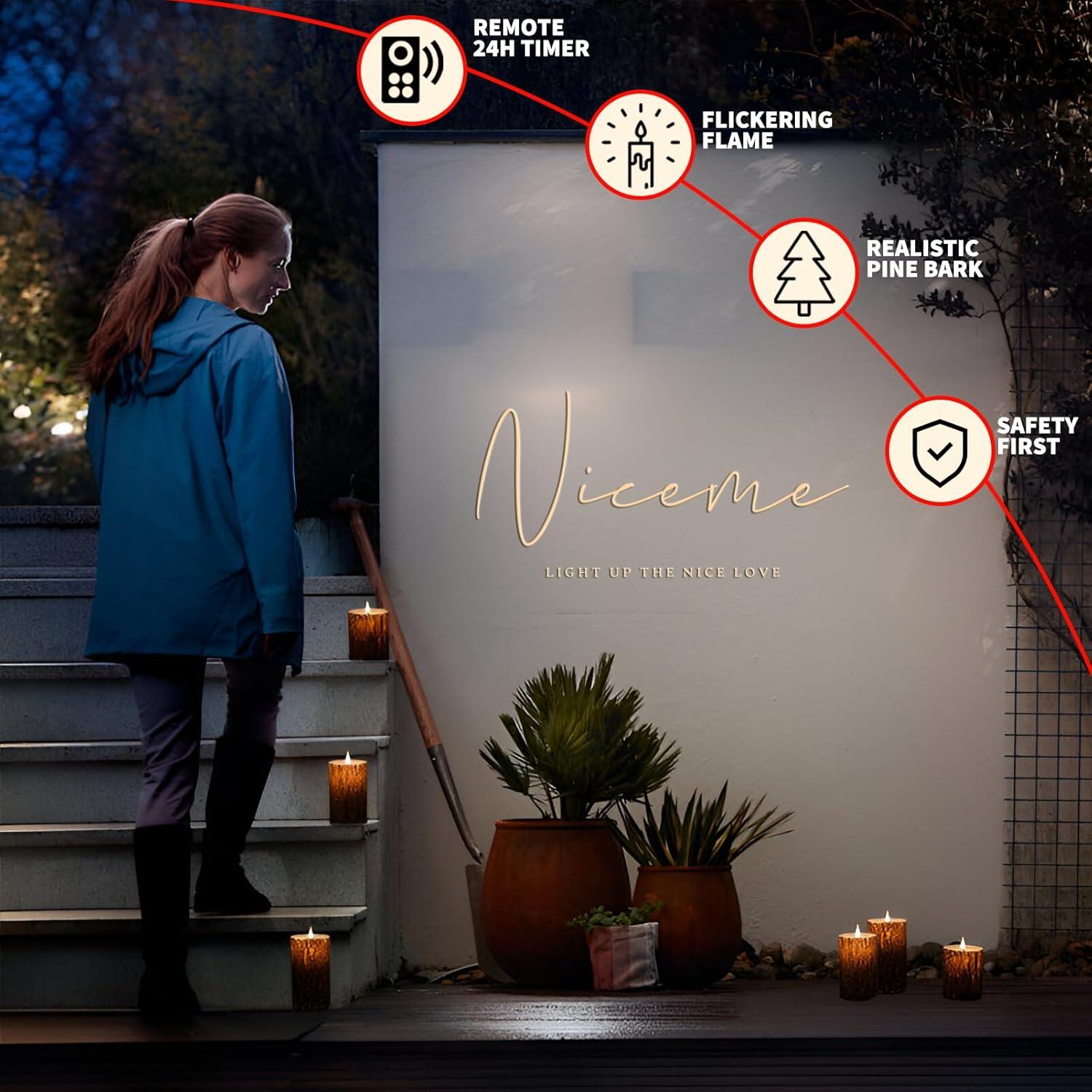 Vela LED Niceme Recargable 3 Piezas Corteza de Pino