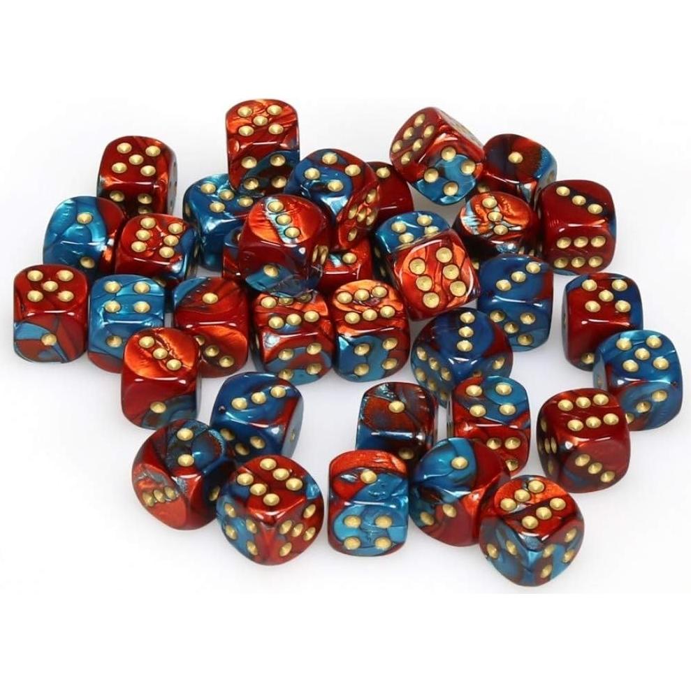 Juego de Dados DND Chessex 36 D6 12mm Rojo Teal Dorado