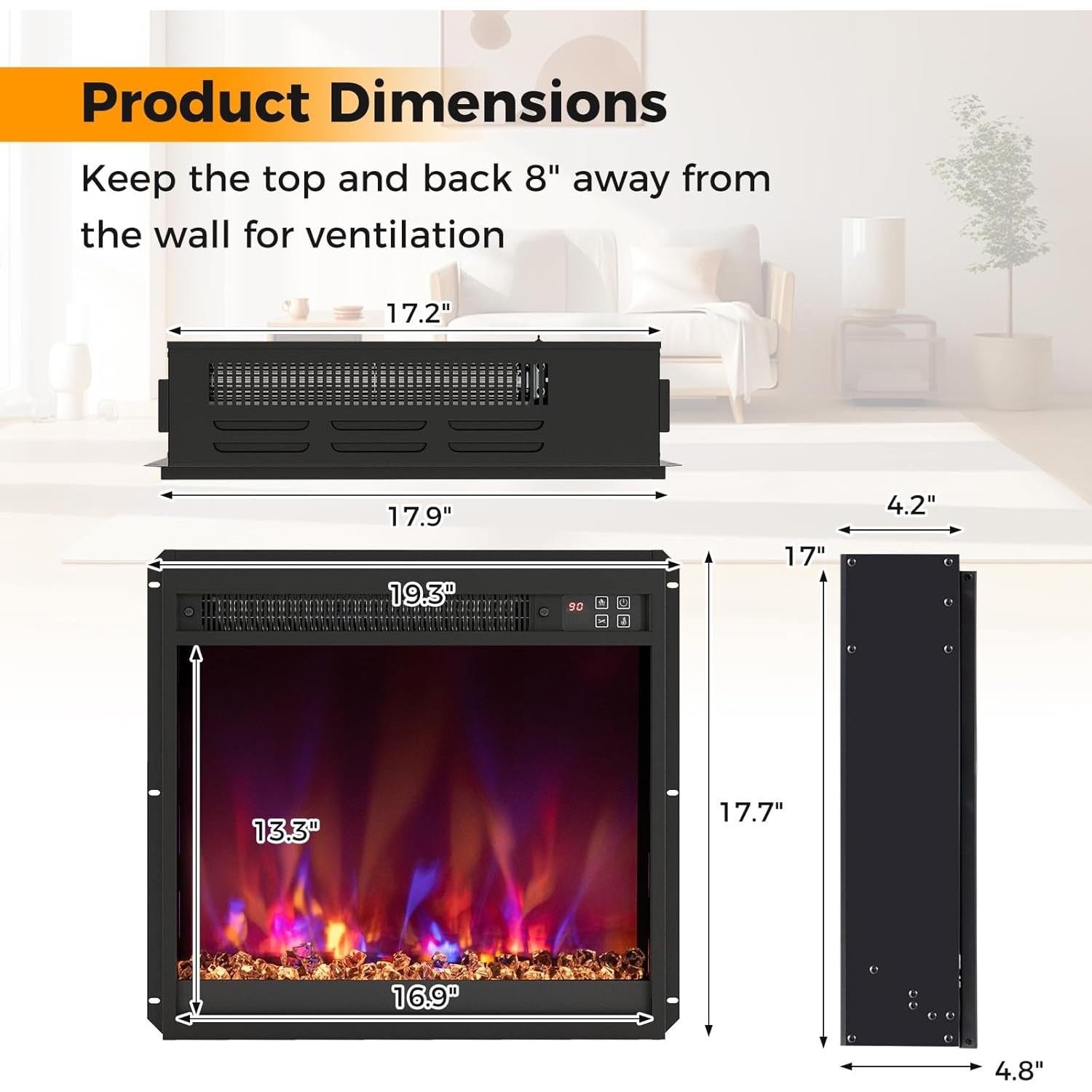 COSTWAY Chimenea Eléctrica 49.1cm Multicolor 1500W