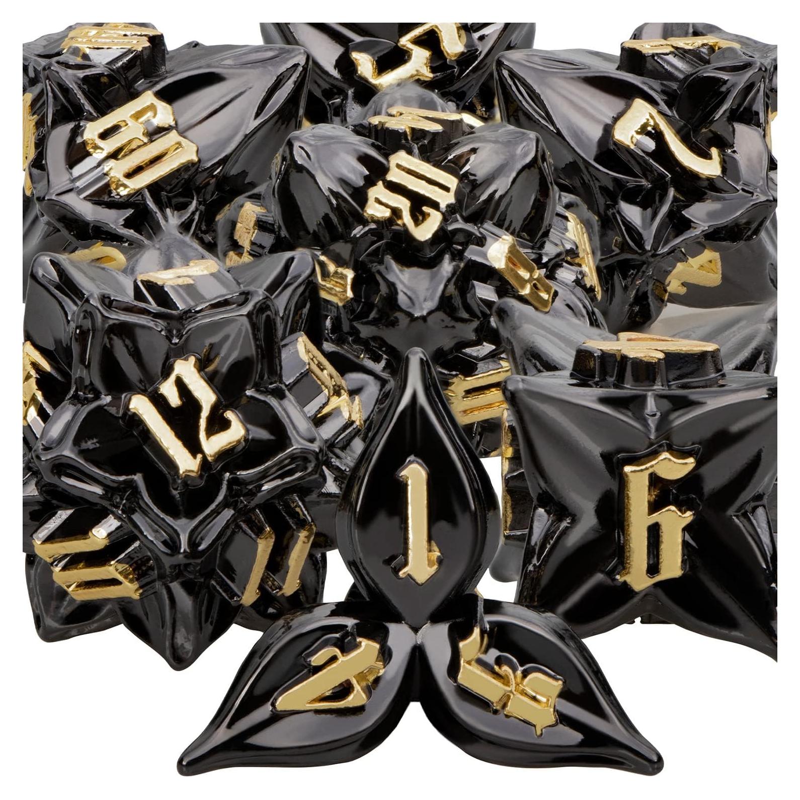 Dados de Metal ARUOHHA 7PCS D&D Hoja Oro Negra RPG