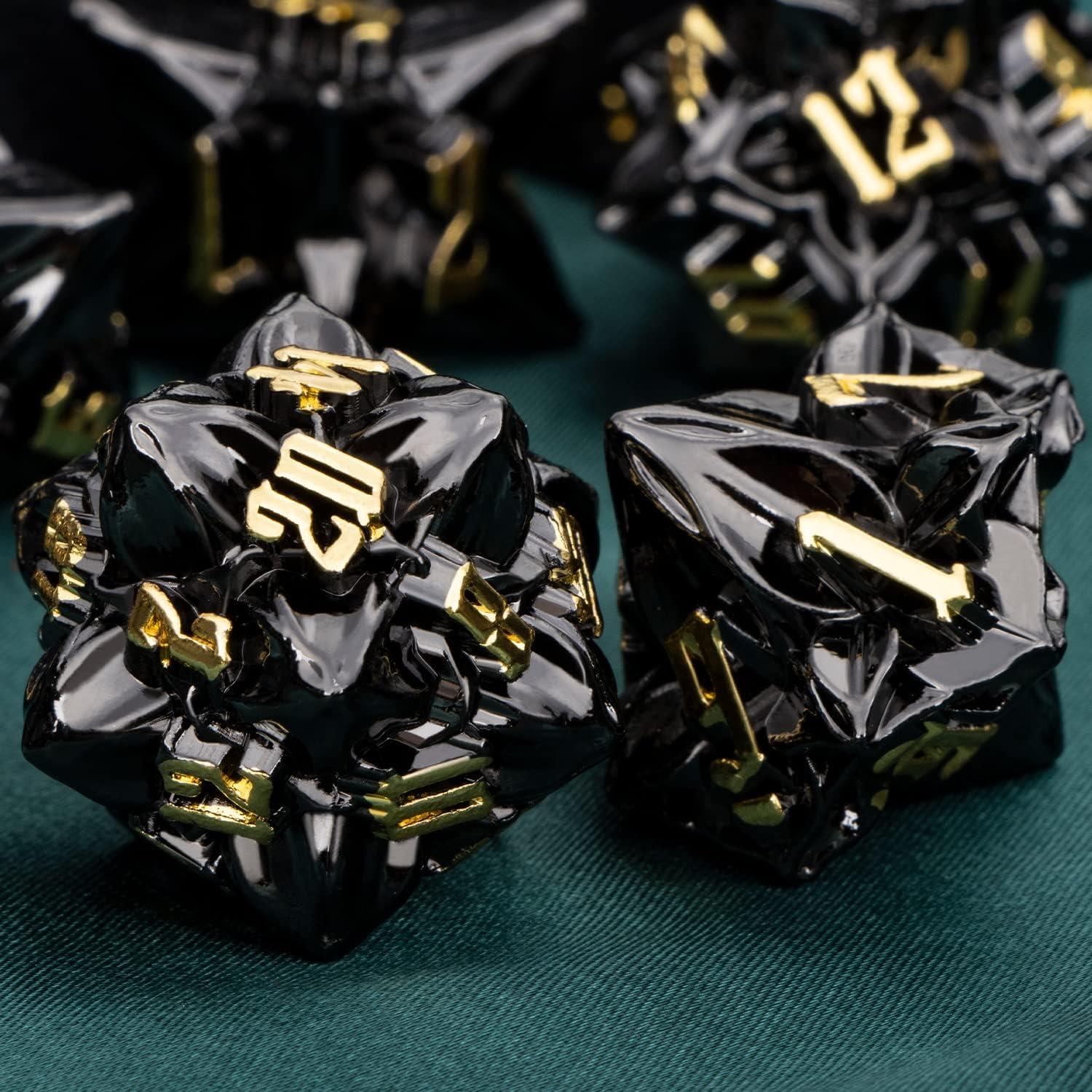 Dados de Metal ARUOHHA 7PCS D&D Hoja Oro Negra RPG