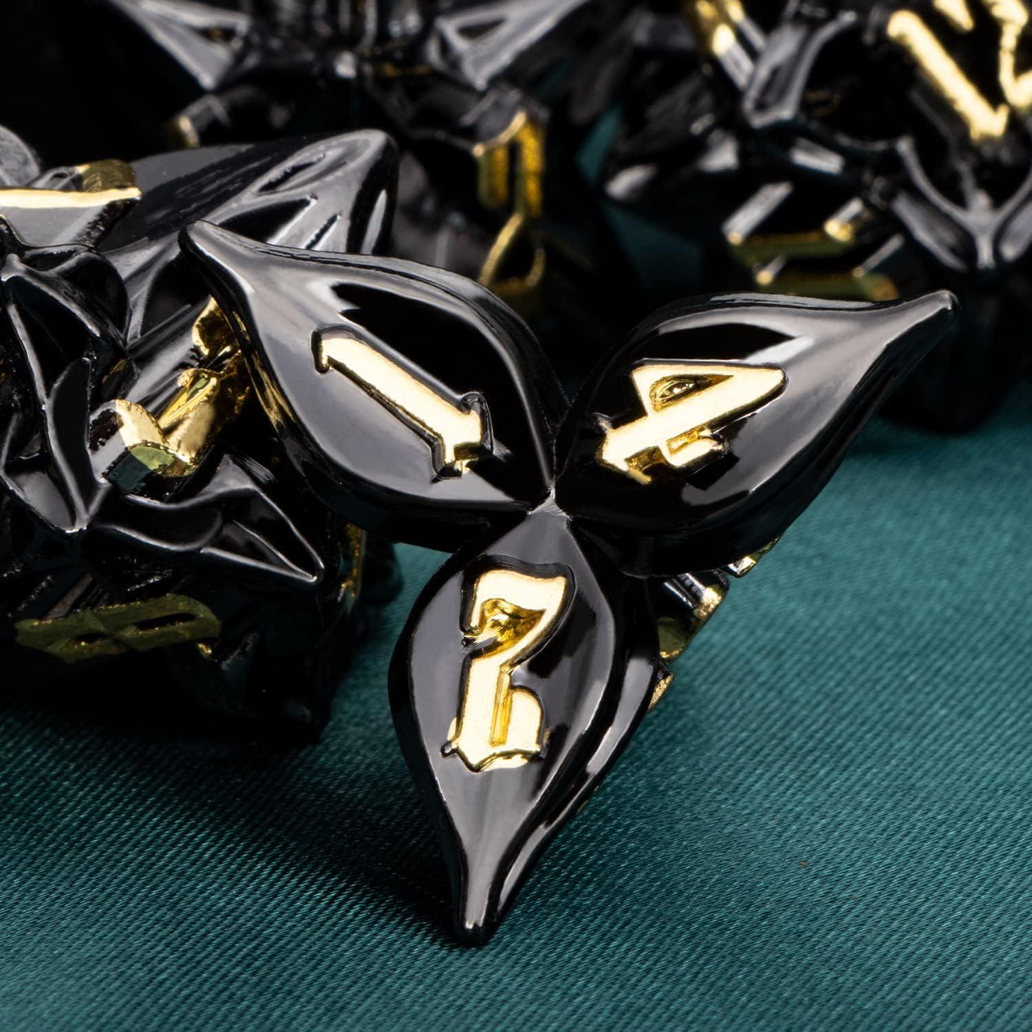 Dados de Metal ARUOHHA 7PCS D&D Hoja Oro Negra RPG