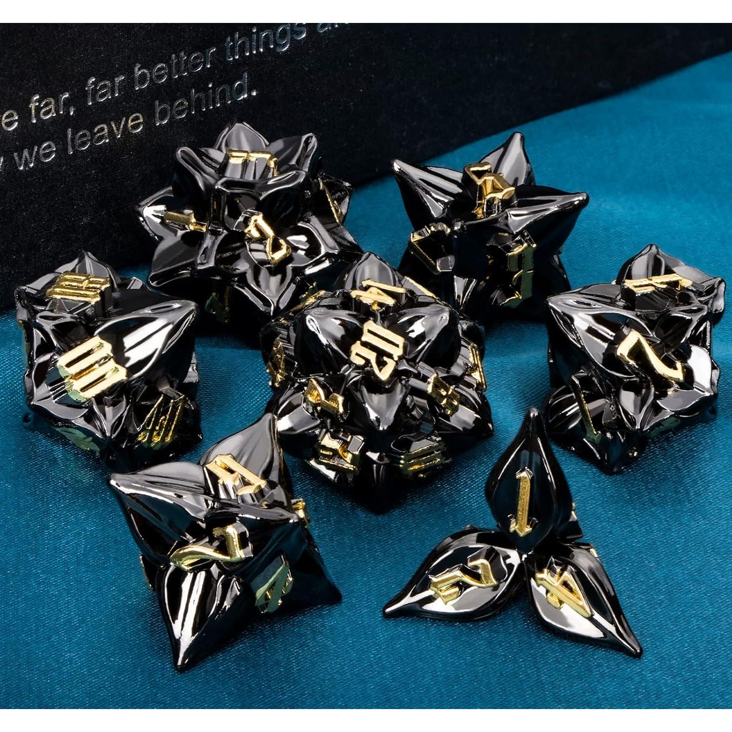 Dados de Metal ARUOHHA 7PCS D&D Hoja Oro Negra RPG