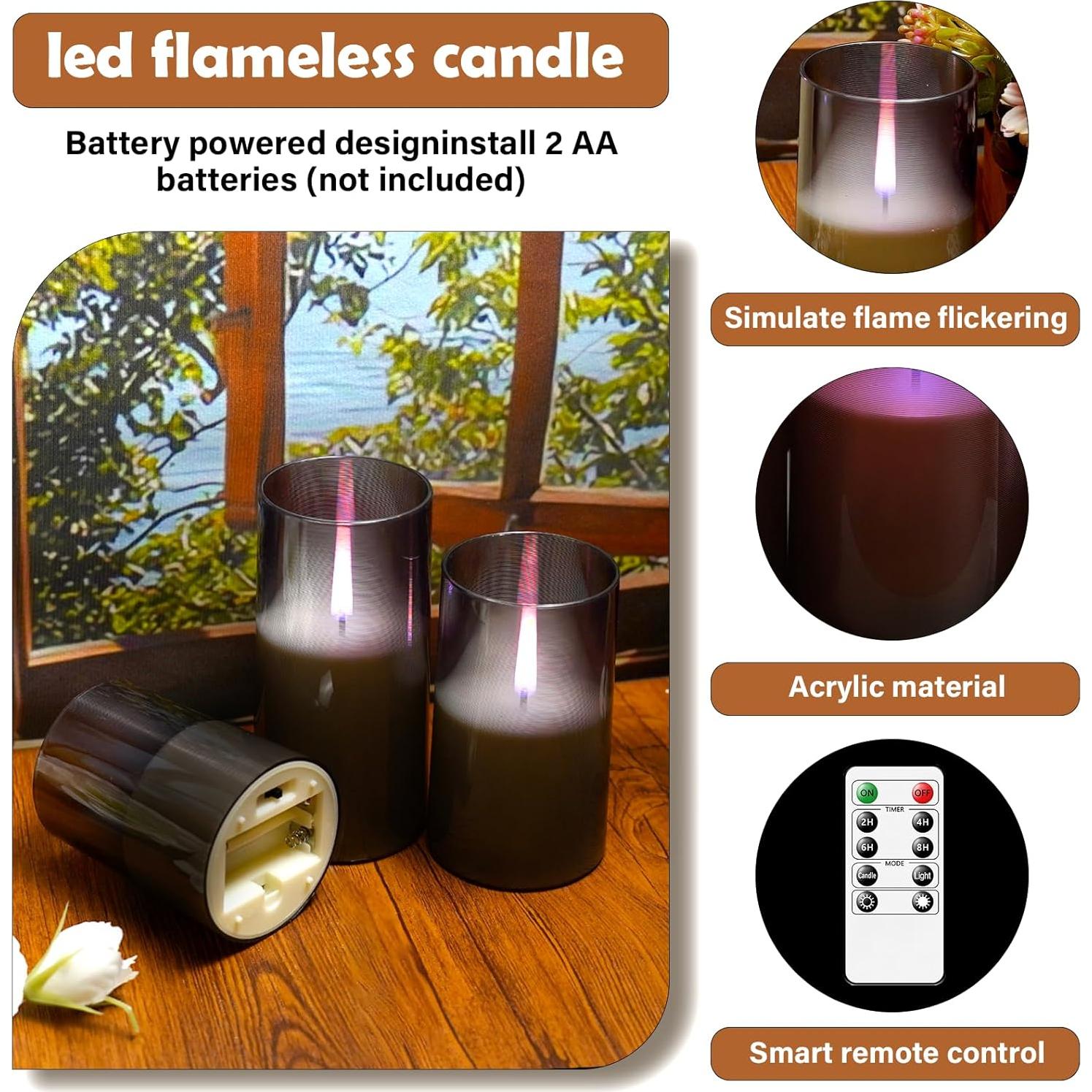 Juego de 3 Velas LED Kakoya con Llama Realista y Control Remoto