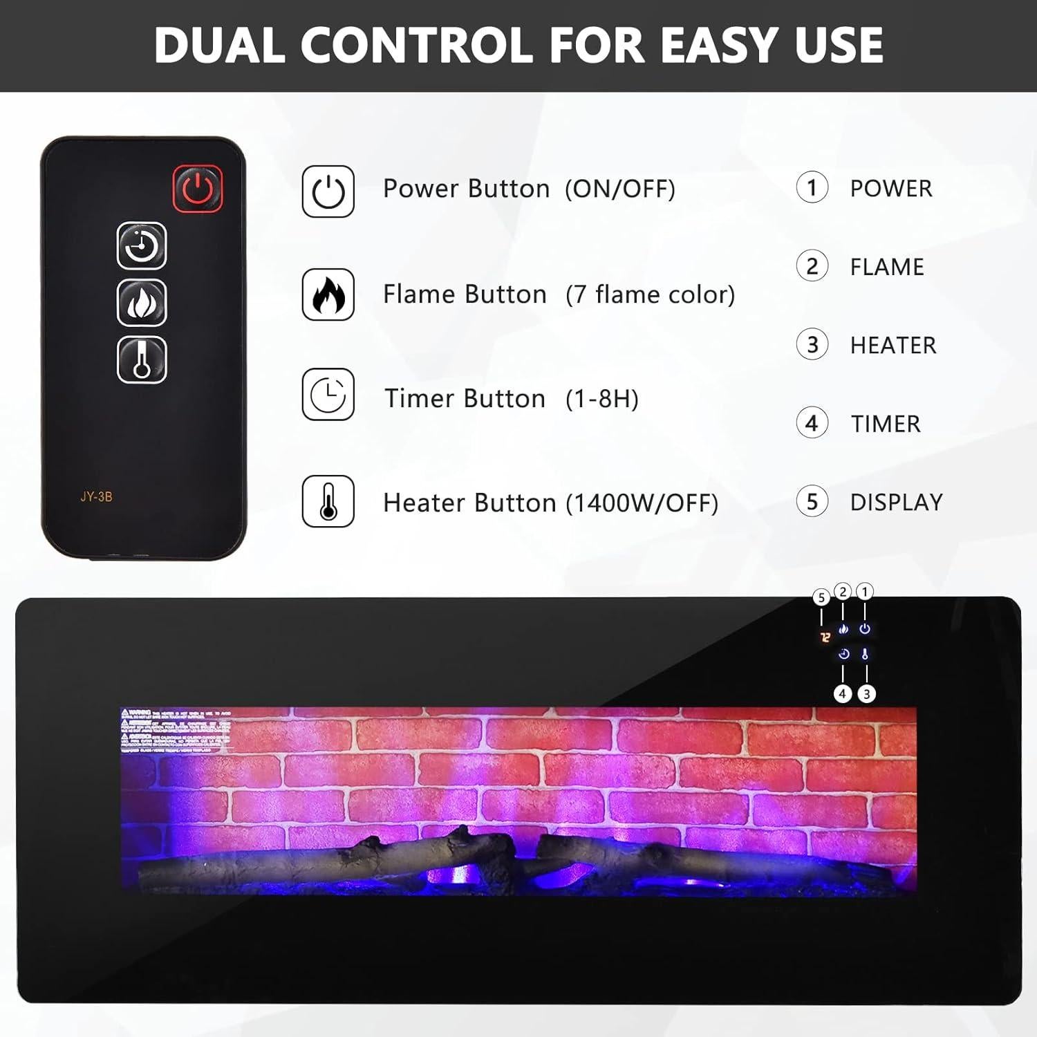Chimenea Eléctrica COSTWAY 107 cm Control Remoto 1400W