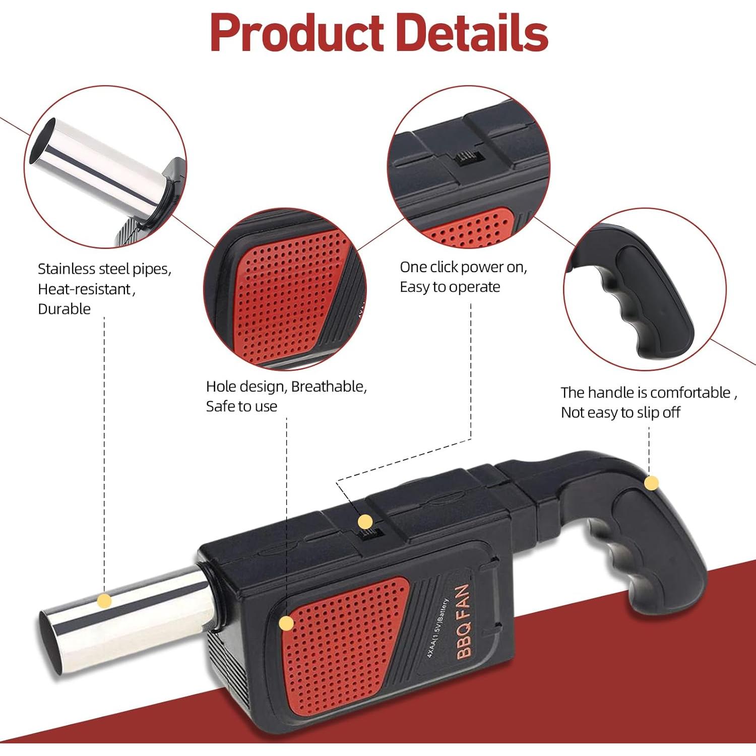 Soplador de Fuego Eléctrico YYMTTOR BBQ Portátil 6V