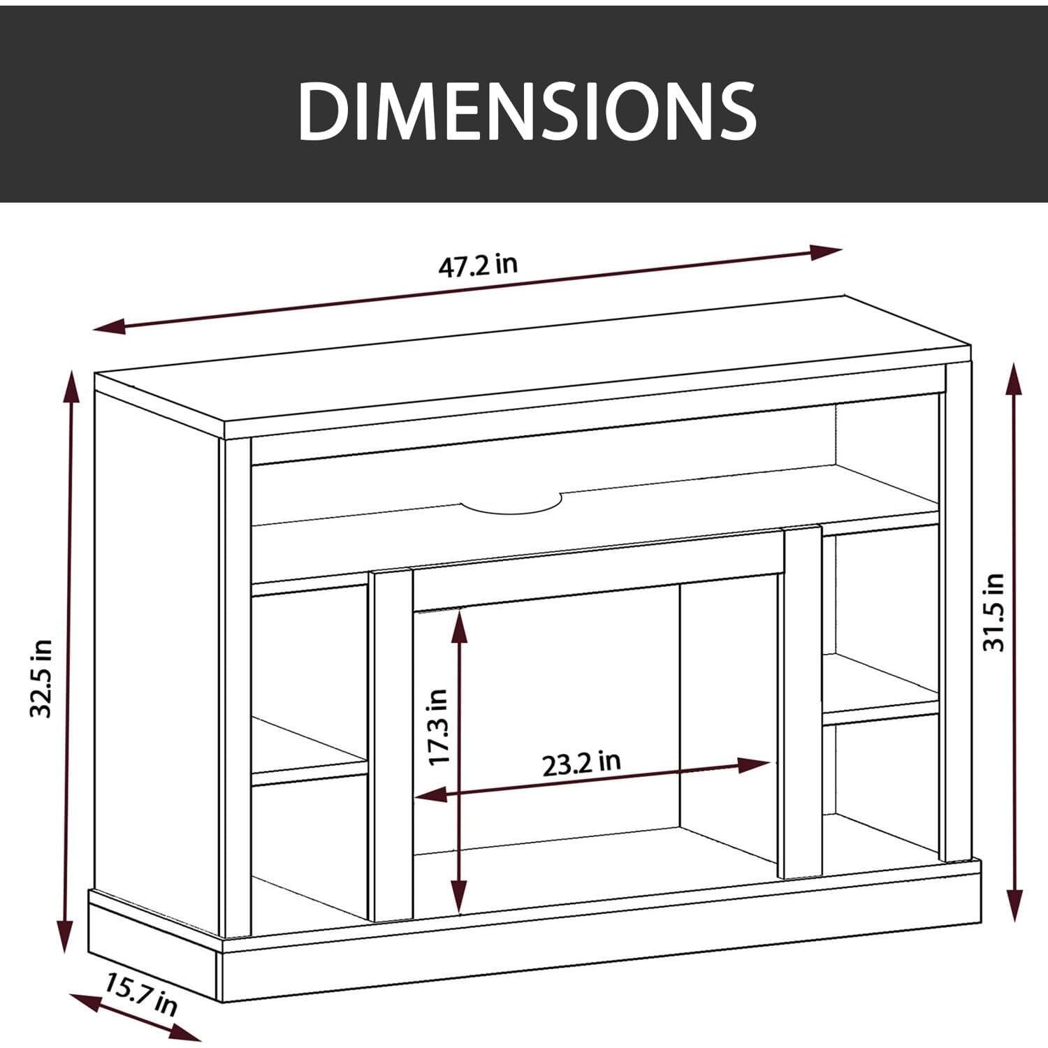 Oxford 47 In. Electric Fireplace Heater with 1500W Deep Log Insert, Multi-Color Flames, and A/V Storage Mantel in Walnut