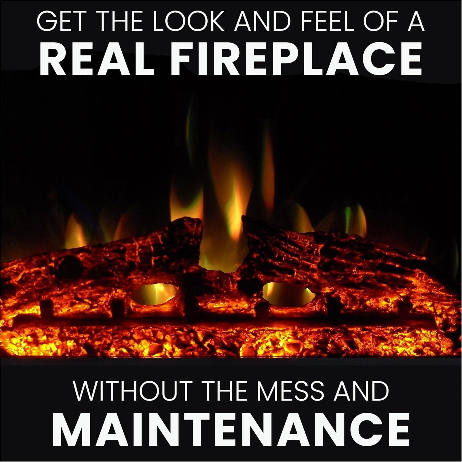 Oxford 47 In. Electric Fireplace Heater with 1500W Deep Log Insert, Multi-Color Flames, and A/V Storage Mantel in Walnut