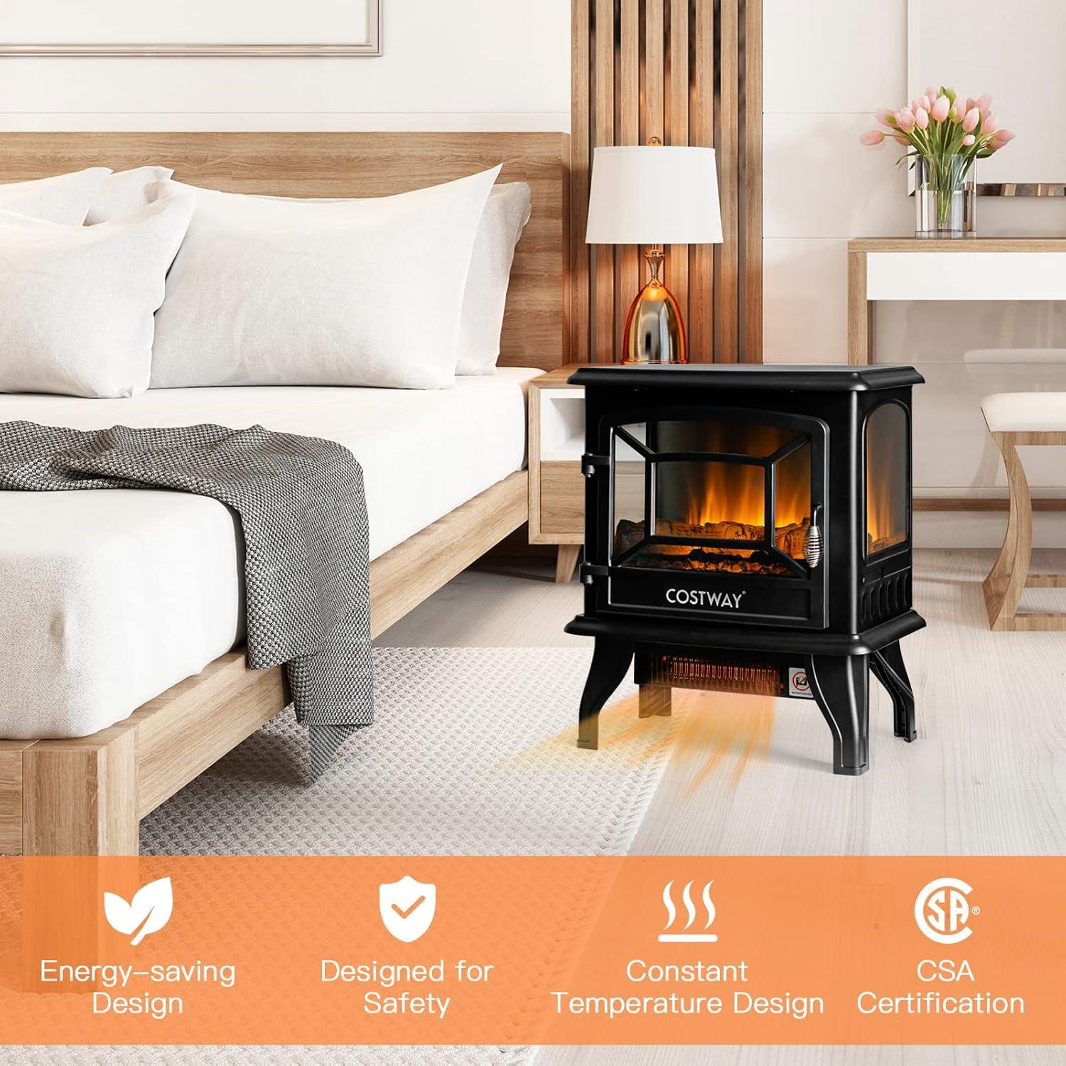 Estufa de Chimenea Eléctrica COSTWAY SF507-17B 1400W 4777 BTU