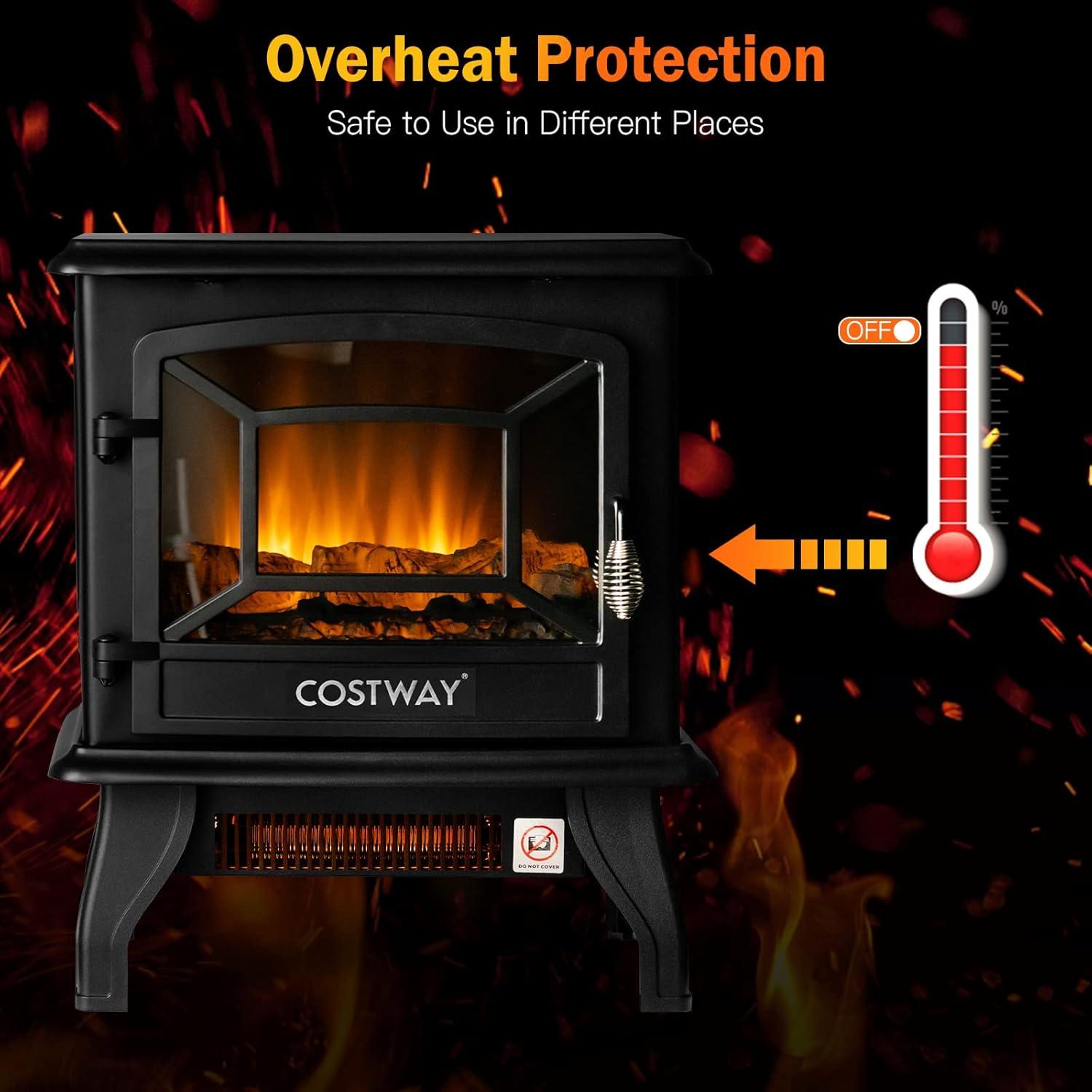 Estufa de Chimenea Eléctrica COSTWAY SF507-17B 1400W 4777 BTU
