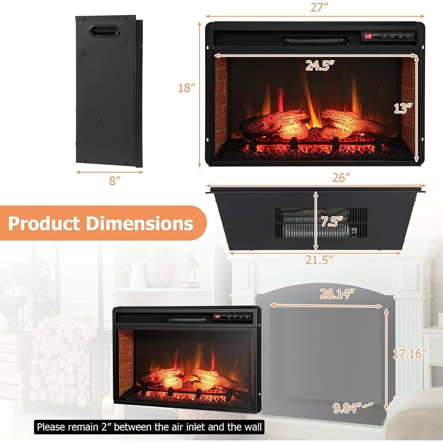 Chimenea Eléctrica COSTWAY 1400W 4777 BTU Control Remoto