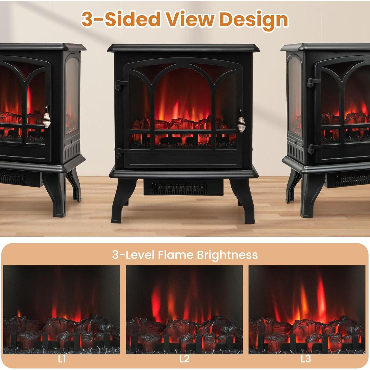 Estufa Eléctrica de Chimenea COSTWAY 1400W con Control Remoto