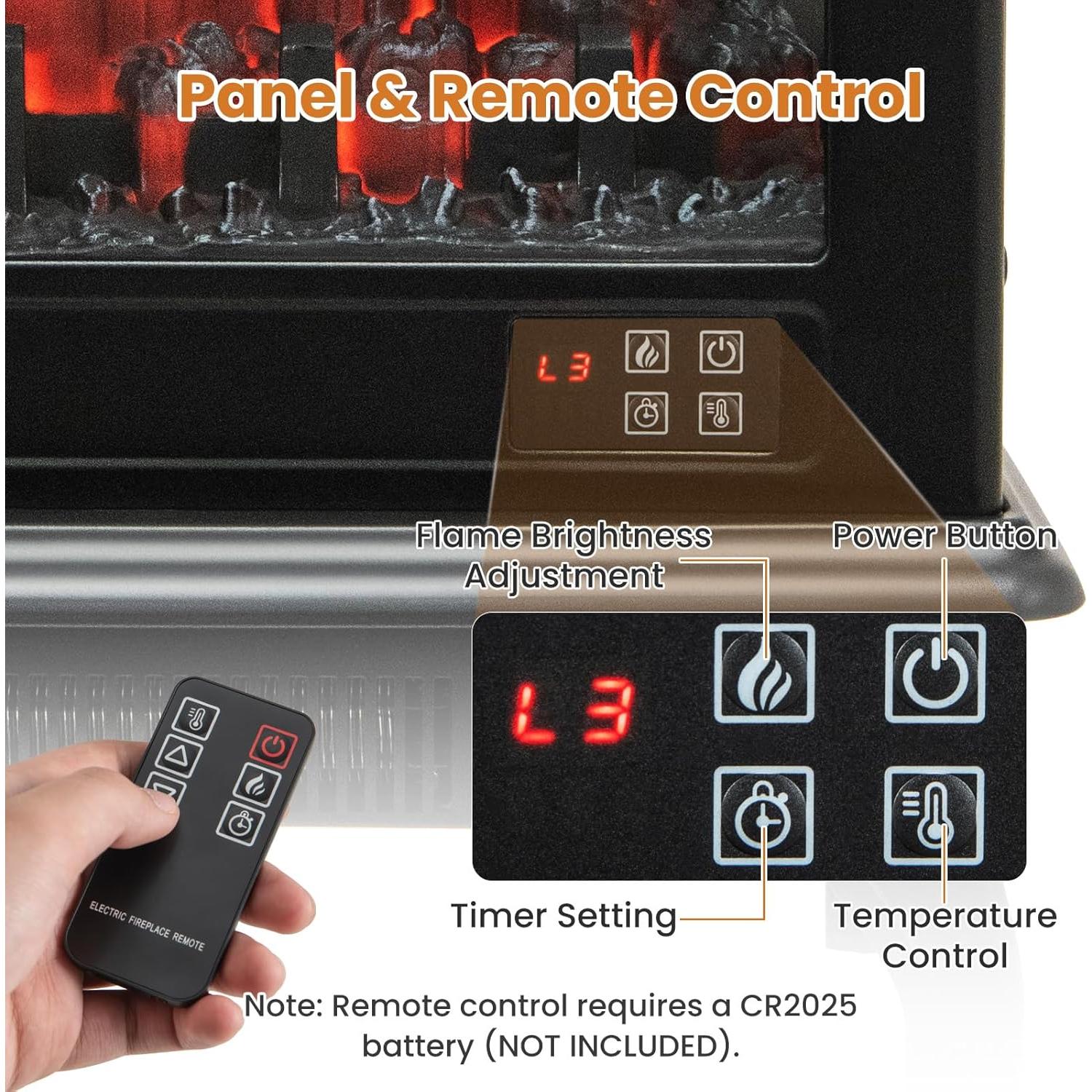 Estufa Eléctrica de Chimenea COSTWAY 1400W con Control Remoto