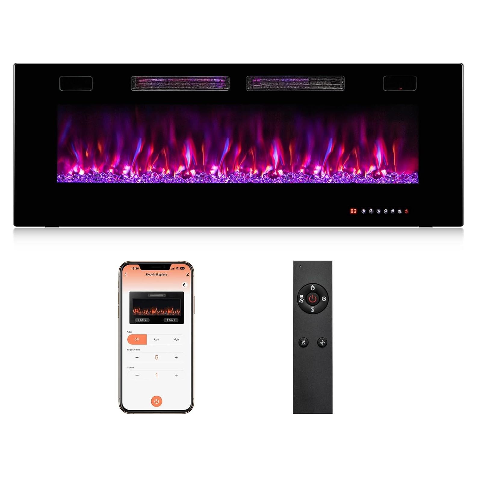 Chimenea Eléctrica Tangkula 127 cm Ultra Delgada Control Remoto