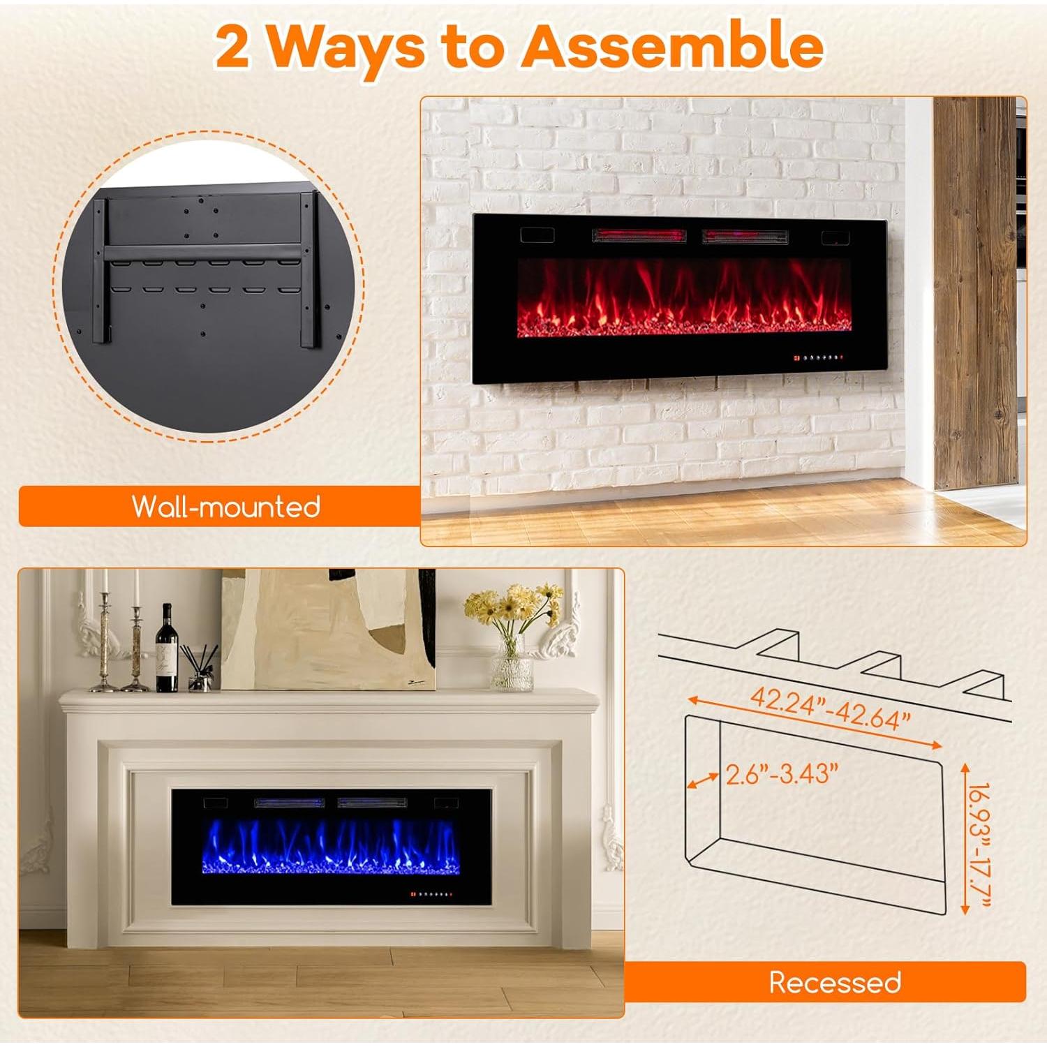 Chimenea Eléctrica Tangkula 127 cm Ultra Delgada Control Remoto