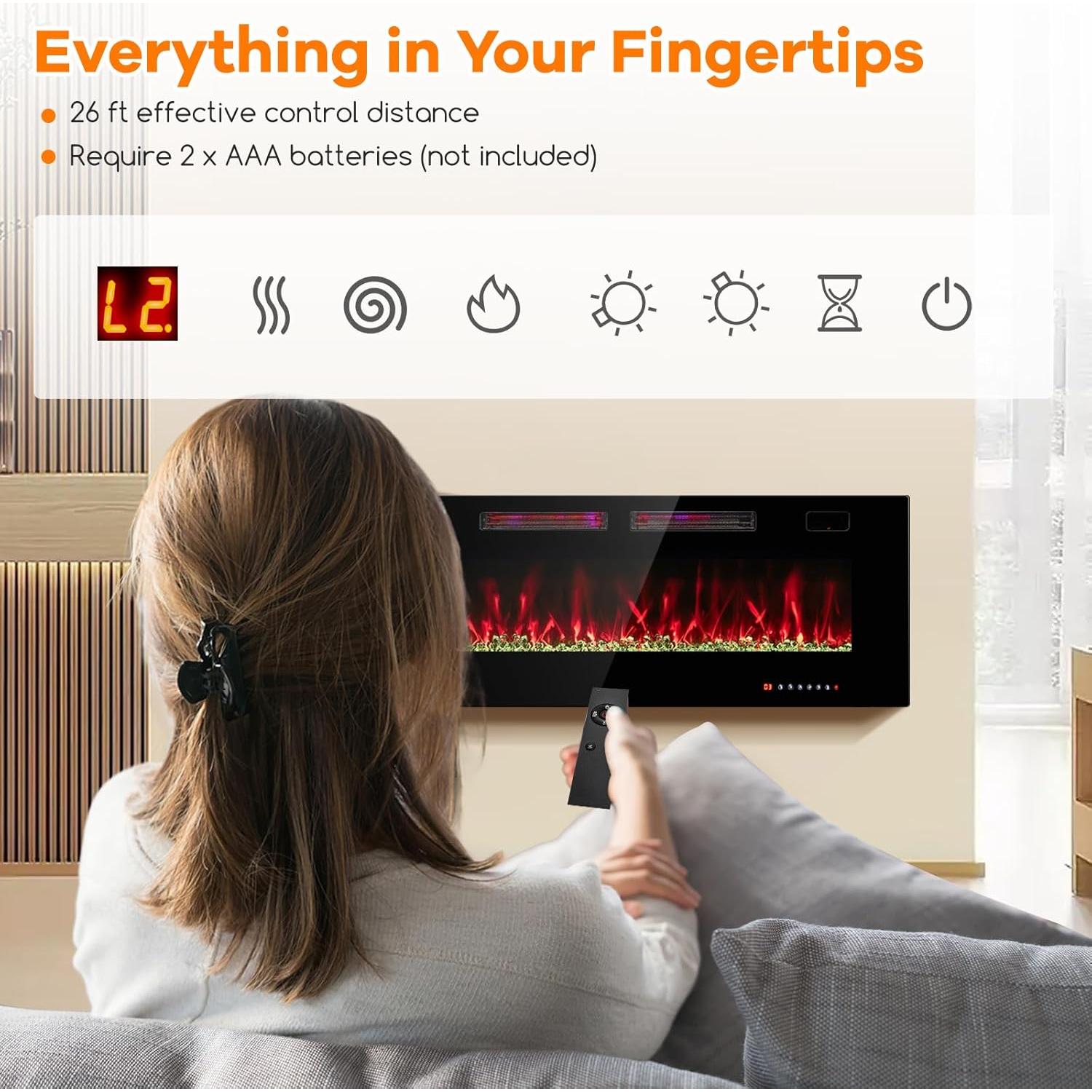 Chimenea Eléctrica Tangkula 127 cm Ultra Delgada Control Remoto