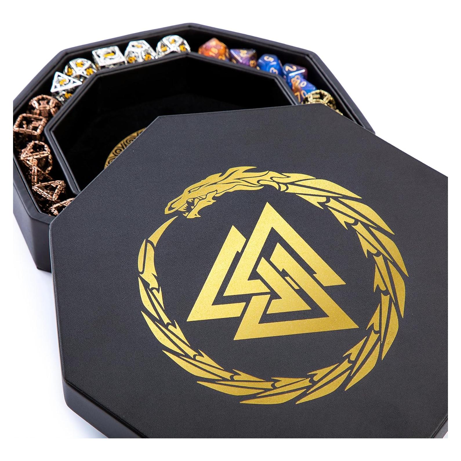 Bandeja de Dados Soar Forge Octagonal 20 cm Dragón Dorado