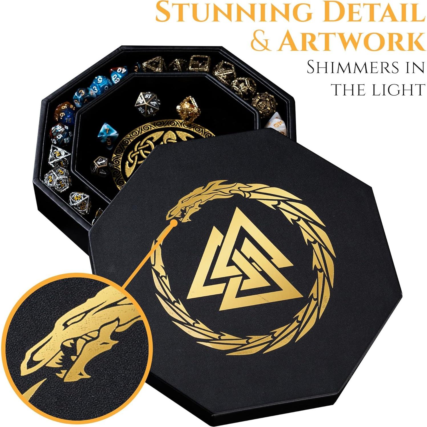 Bandeja de Dados Soar Forge Octagonal 20 cm Dragón Dorado