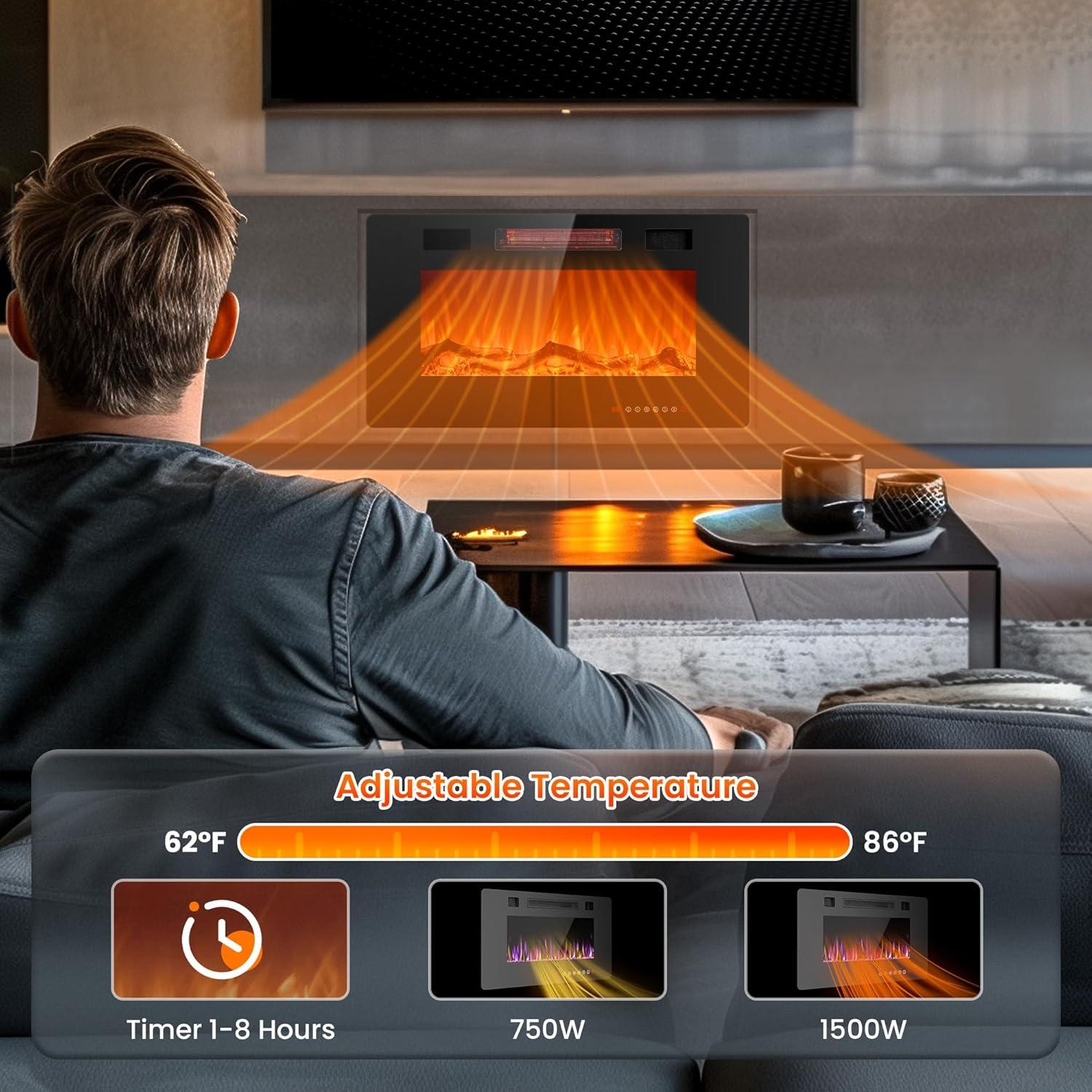 Chimenea Eléctrica Joy Pebble 30" Empotrada 750/1500W