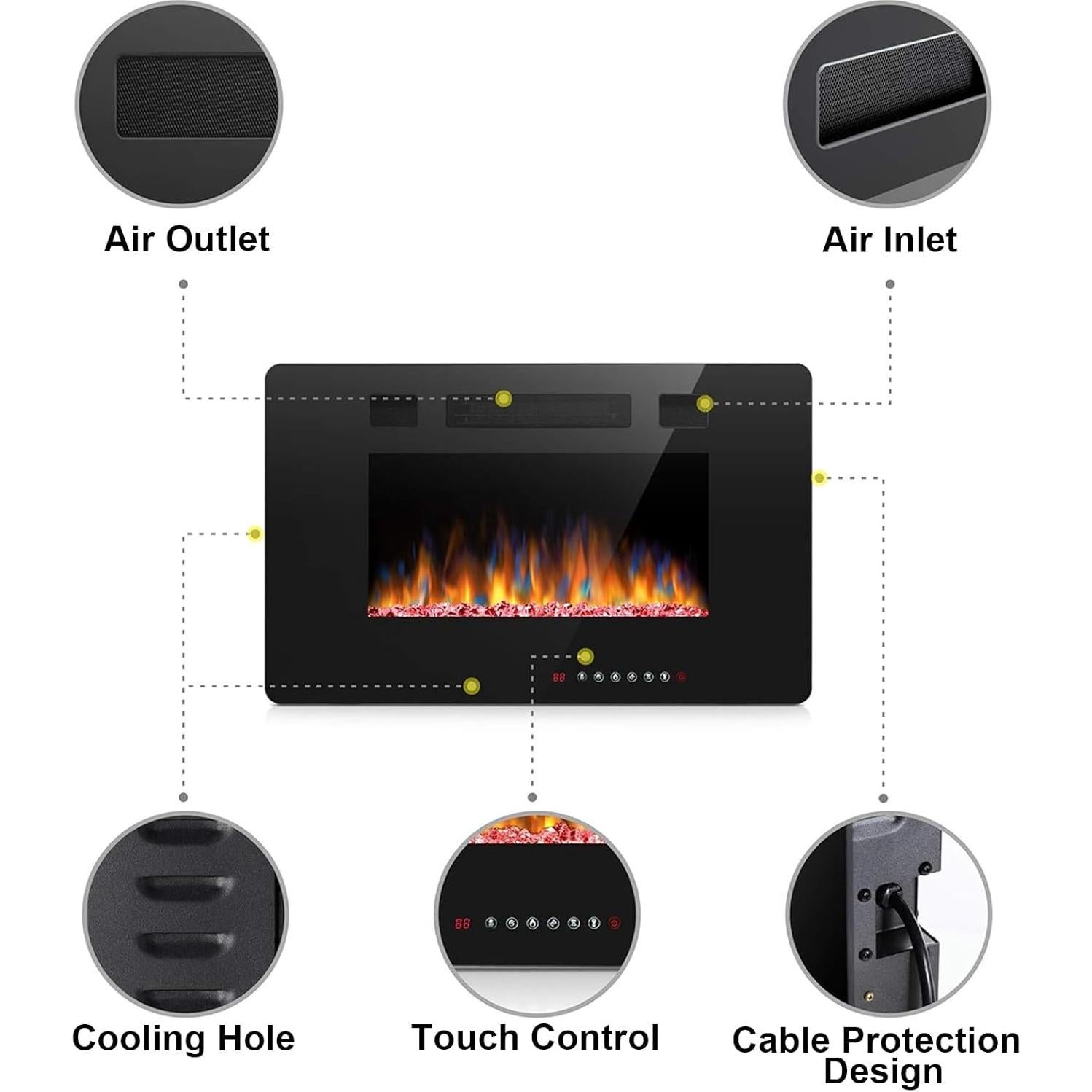Chimenea Eléctrica Joy Pebble 30" Empotrada 750/1500W