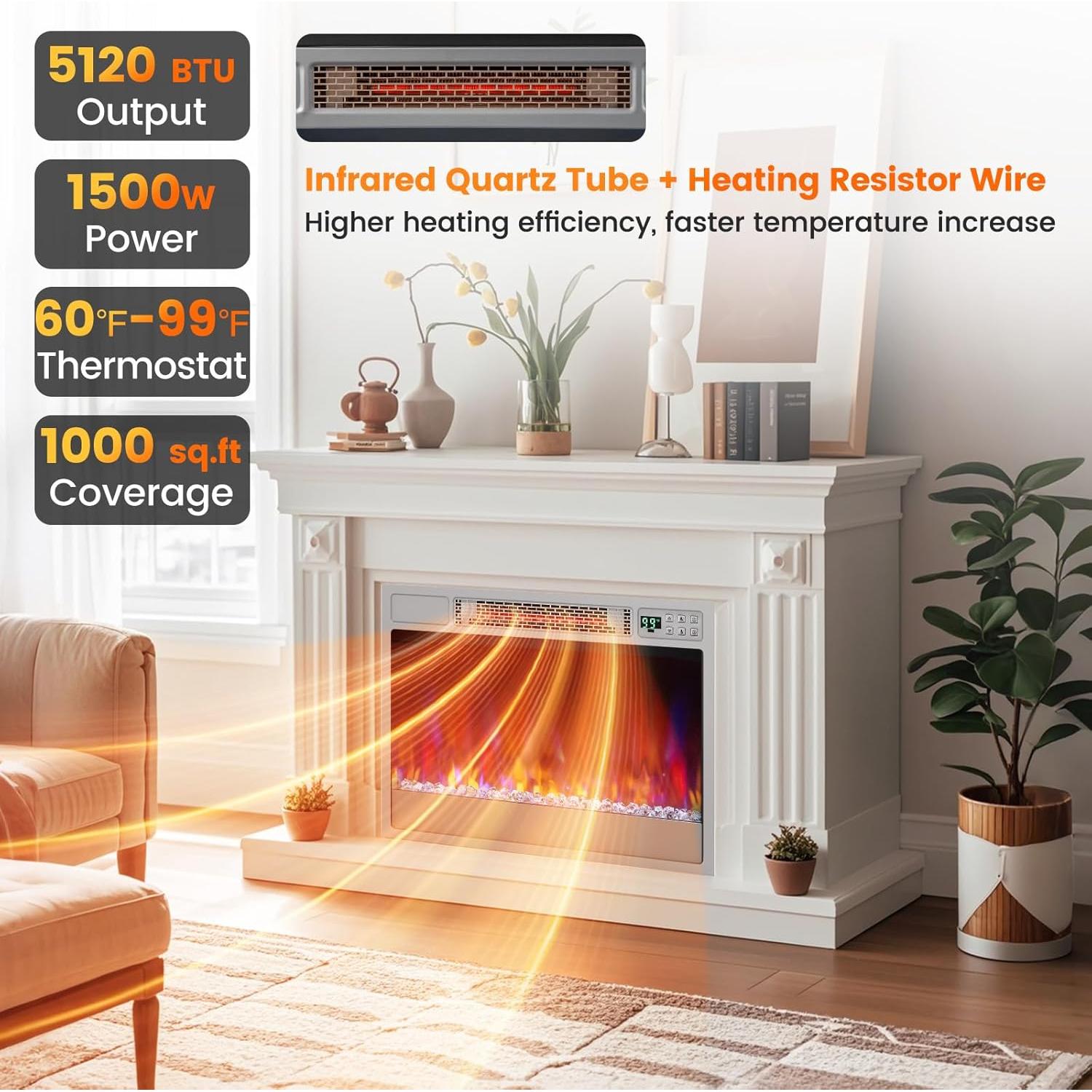 Chimenea Eléctrica Tangkula 58 cm Infrarroja 1500W Control Remoto