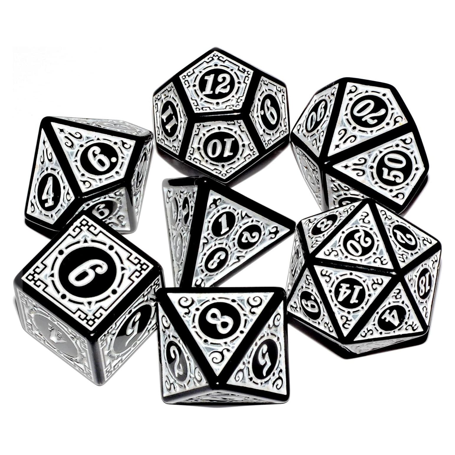 Conjunto de Dados Poliedricos Negros y Blancos D&D 7pc