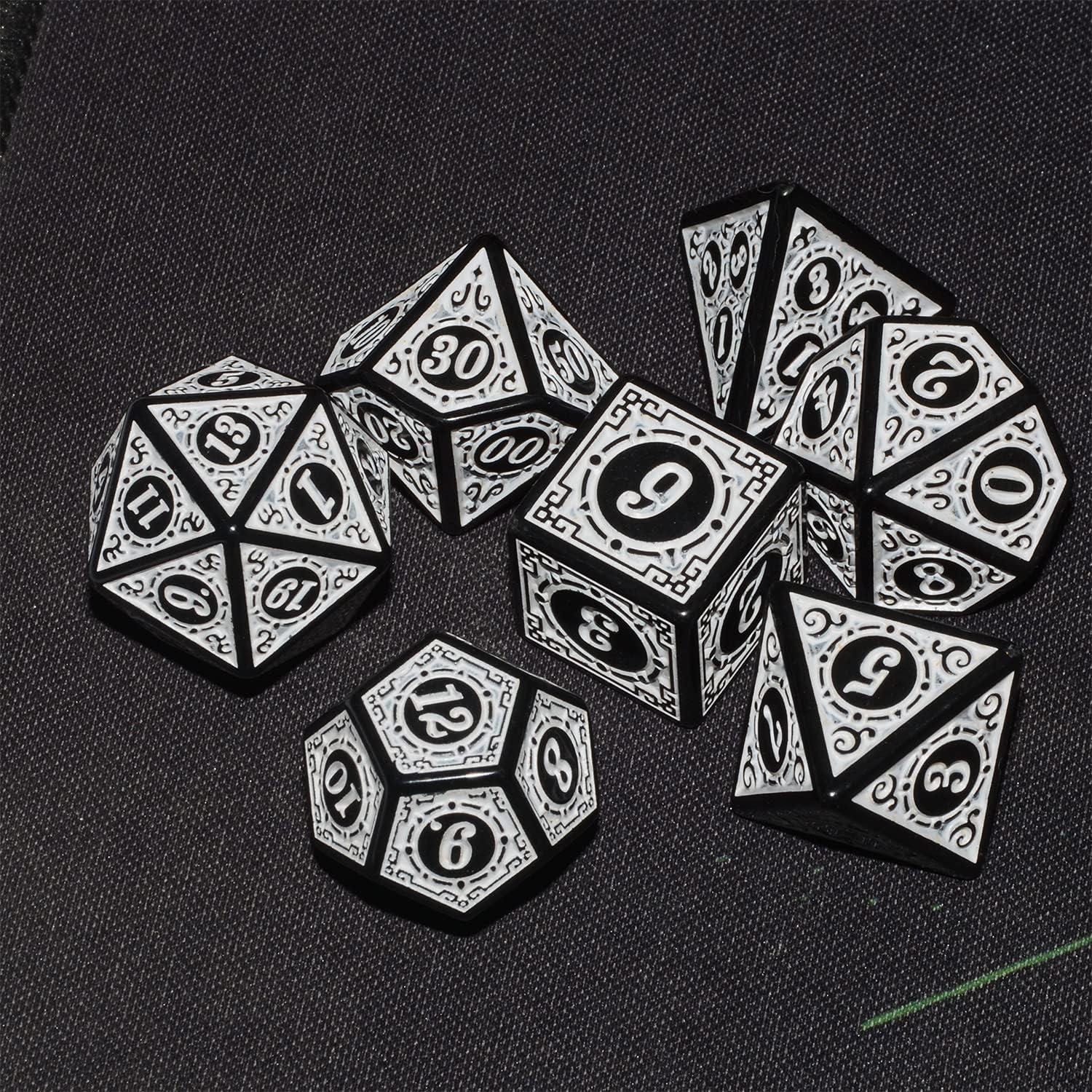 Conjunto de Dados Poliedricos Negros y Blancos D&D 7pc