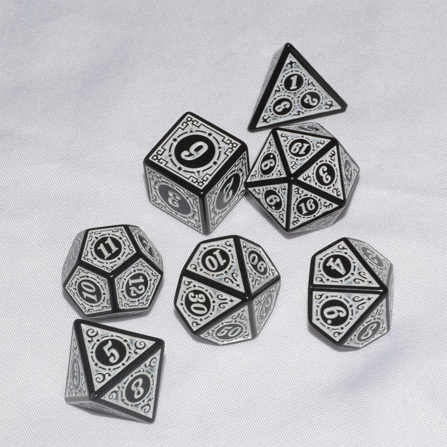 Conjunto de Dados Poliedricos Negros y Blancos D&D 7pc