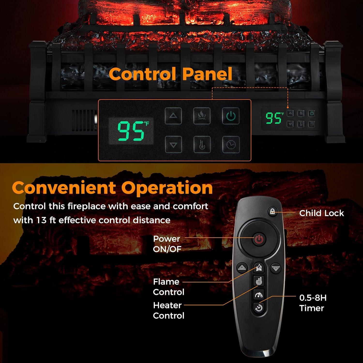 Calefactor Eléctrico de Leña Tangkula 1500W 93m2 Control Remoto