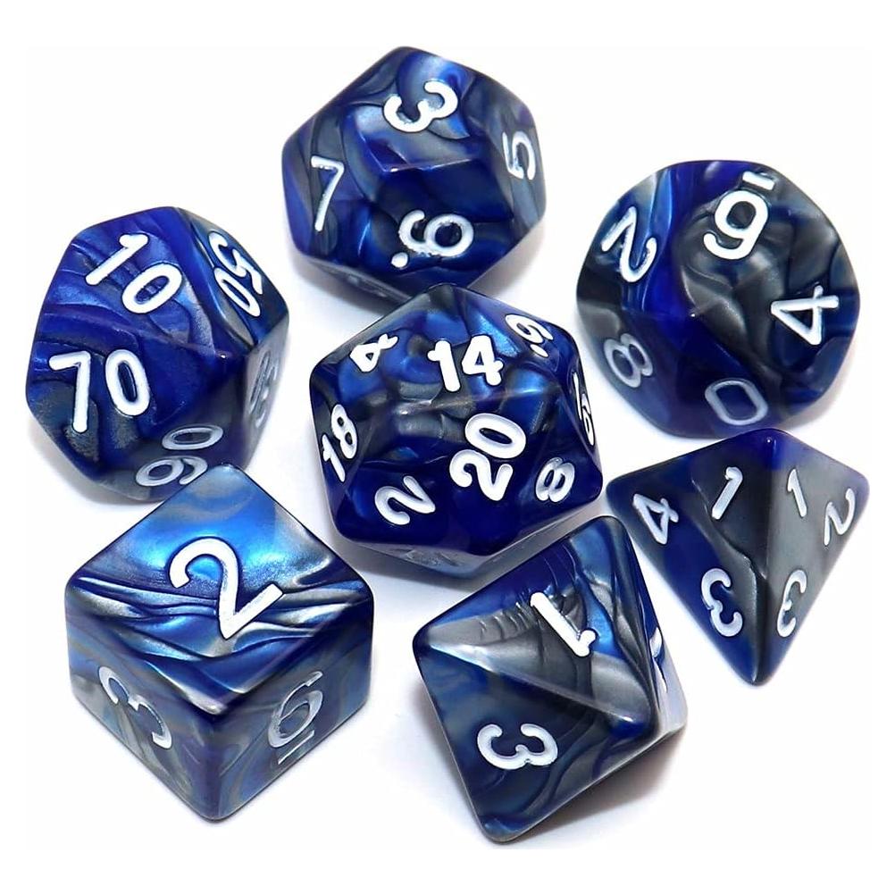 Set de Dados Acrílicos CREEBUY 7 Piezas Azul Plata D&D