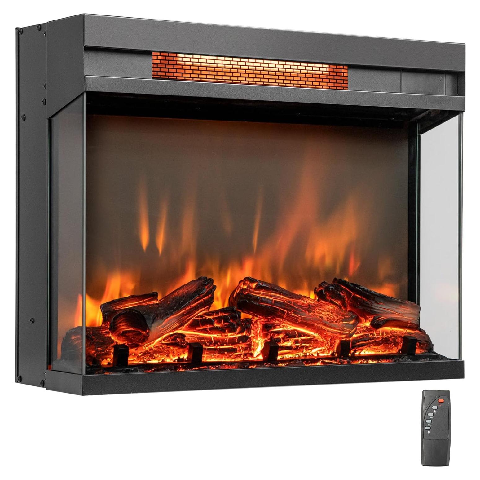 Chimenea Eléctrica Empotrada COSTWAY 1500W 3 Lados 92.9 m²