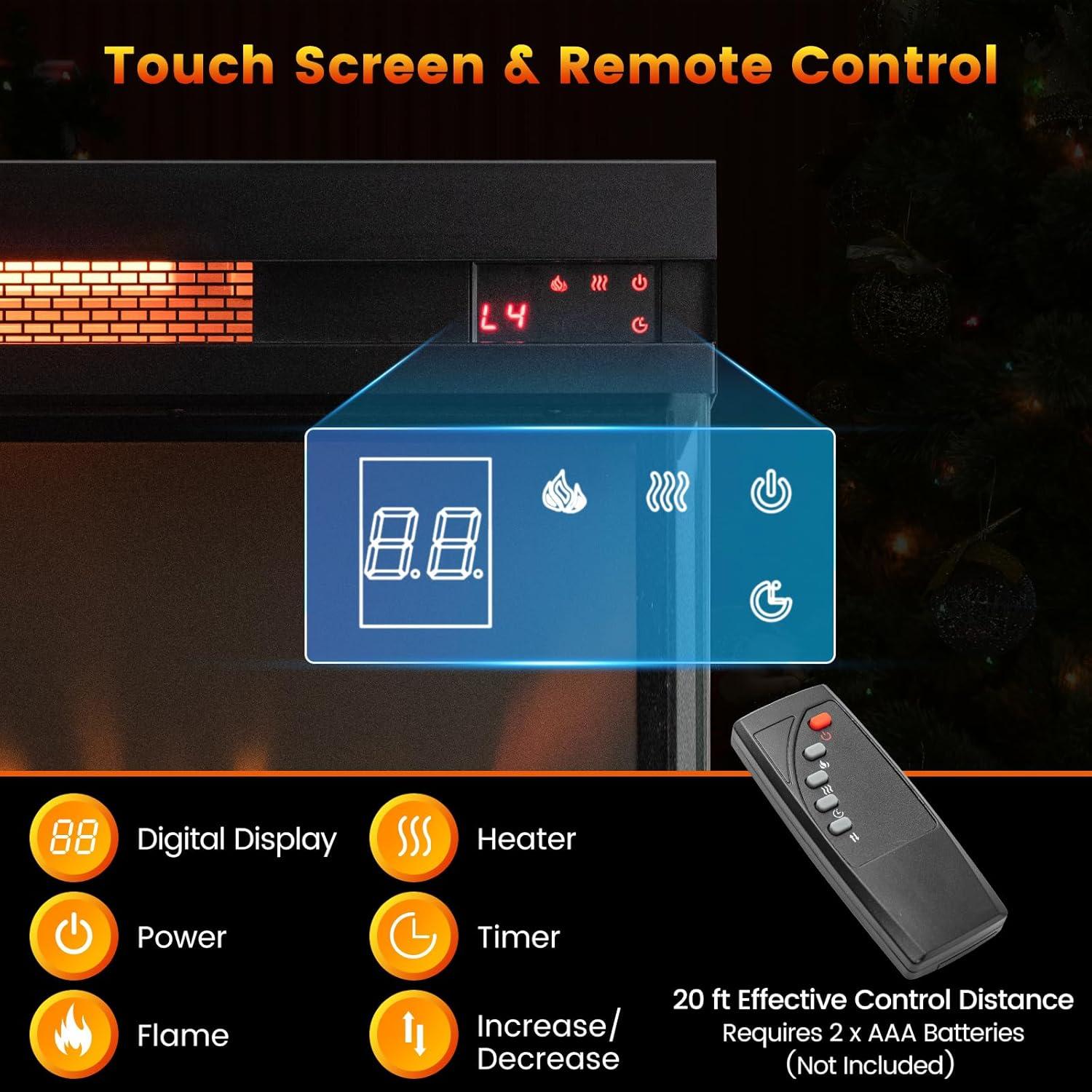 Chimenea Eléctrica Empotrada COSTWAY 1500W 3 Lados 92.9 m²