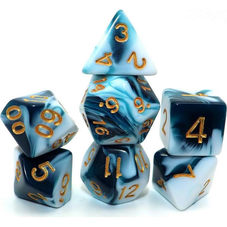 Juego de Dados D&D CREEBUY Teal y Blanco 7 Piezas RPG