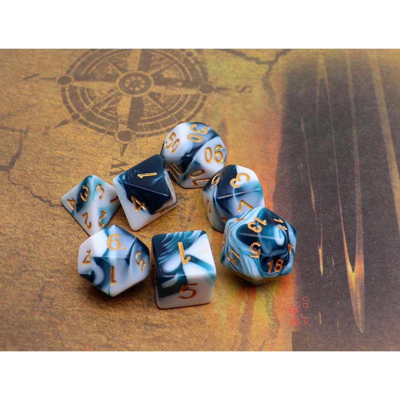 Juego de Dados D&D CREEBUY Teal y Blanco 7 Piezas RPG