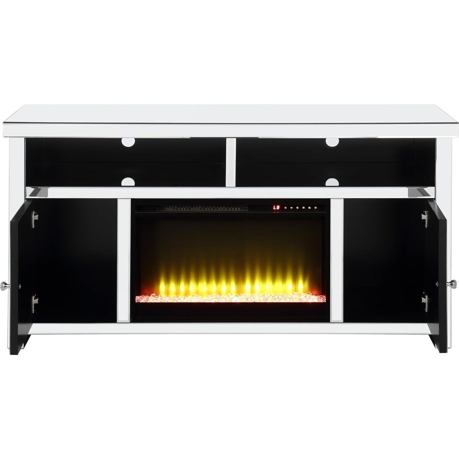 NicBexTV Stand W/Fireplace with an Alluring Mirrored and Faux Diamond Finish Electric Heaters for Indoor Use Fireplace TV Stands for Living Room Freestanding Fireplace, Silver