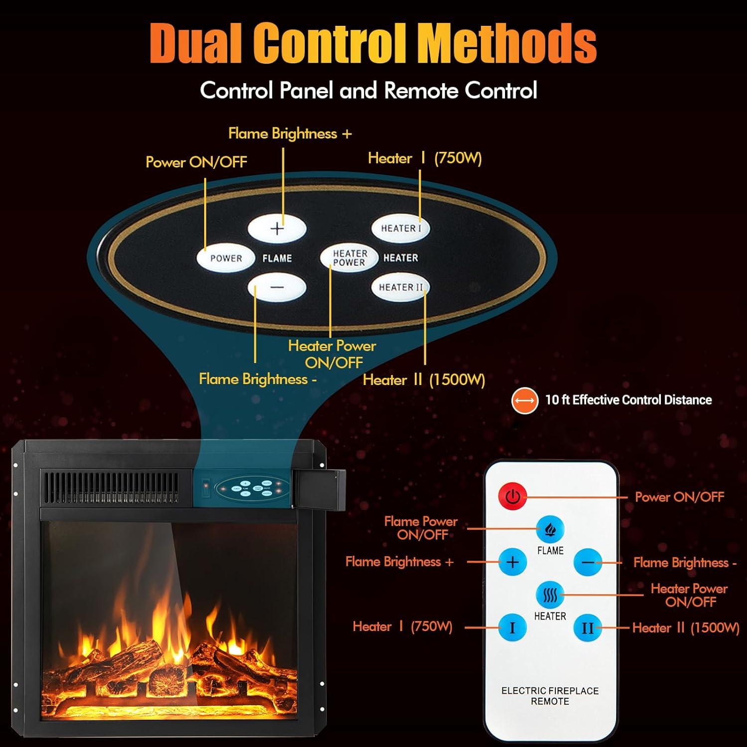 Chimenea Eléctrica GOFLAME 18" Empotrable 750W/1500W