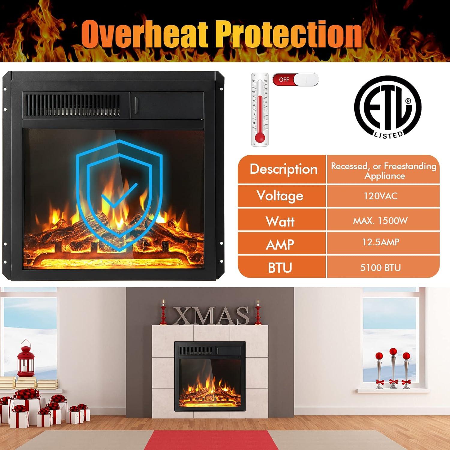 Chimenea Eléctrica GOFLAME 18" Empotrable 750W/1500W