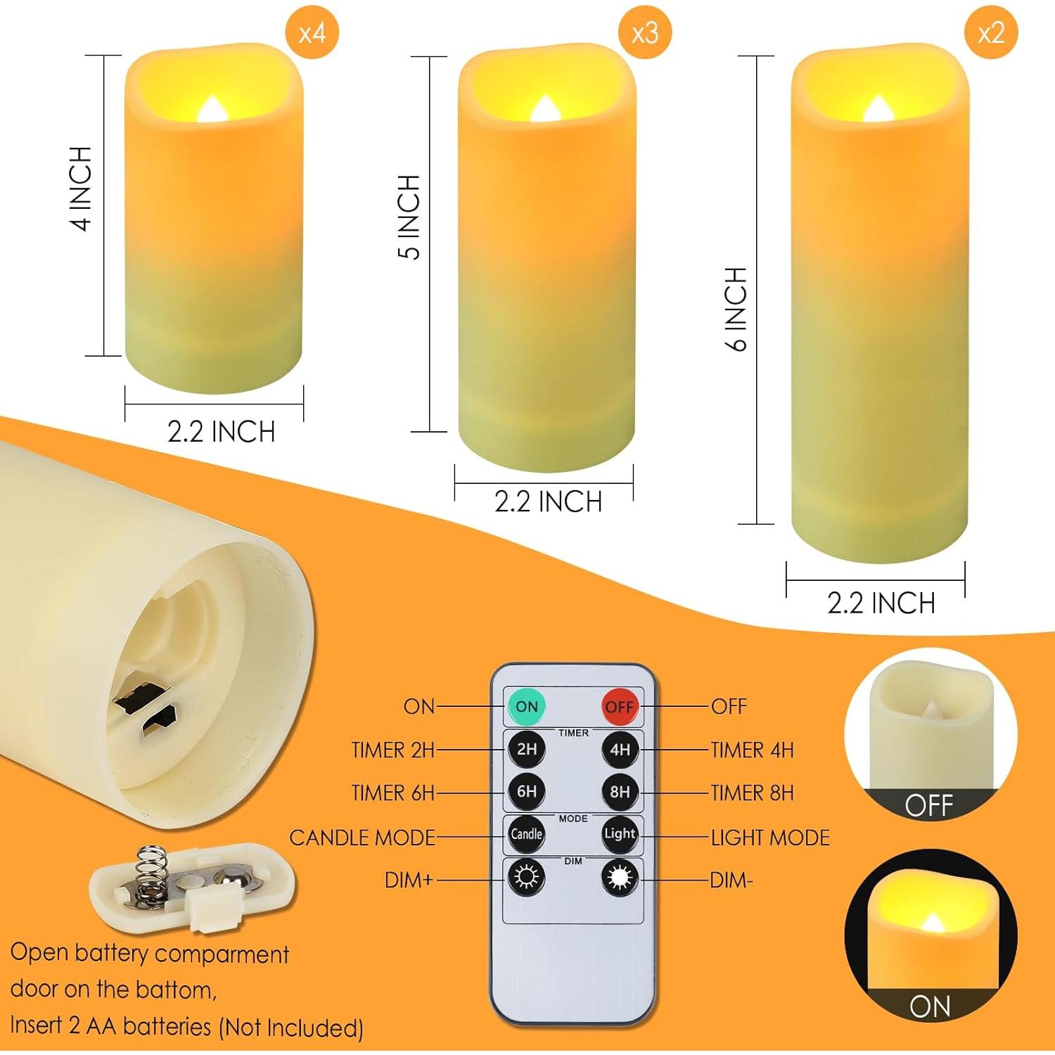 Velas LED Crowm 9 Piezas Marfil Control Remoto Impermeables