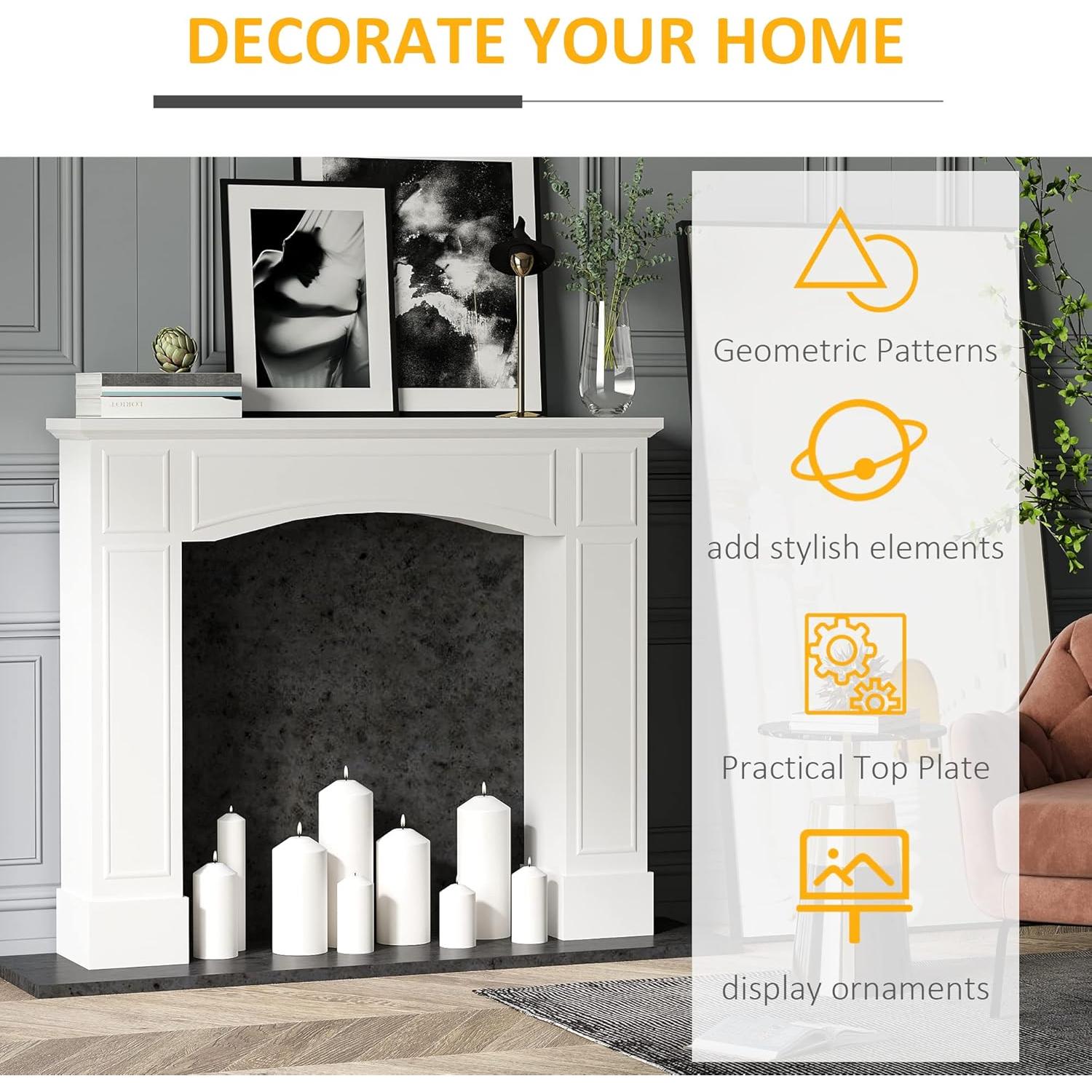 HOMCOM Modern Fireplace Mantel, Surround Mantels for Fireplace with Decorative Pattern Interior Width 29" White