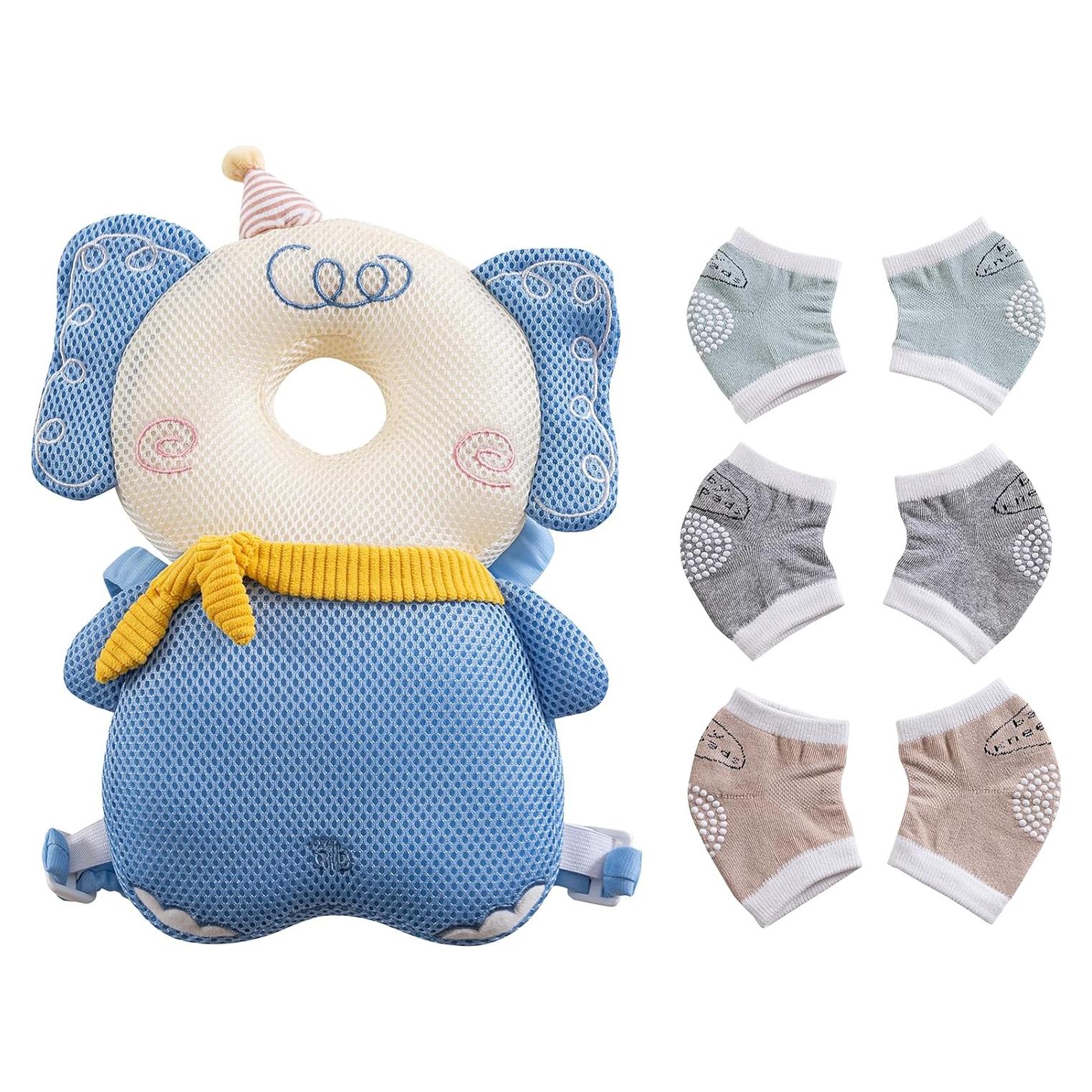 Cojín Protector de Cabeza para Bebés Elefante + 3 Rodilleras