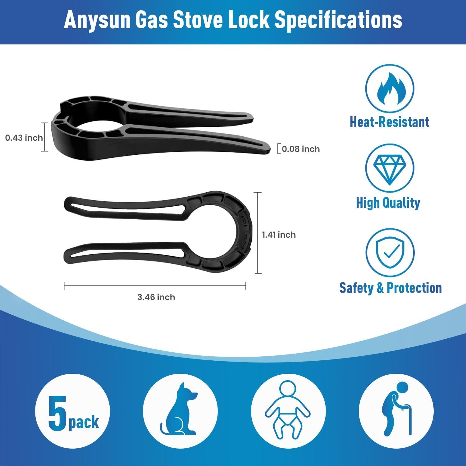 Bloqueo de Perilla de Estufa Anysun Negro - Seguridad Infantil