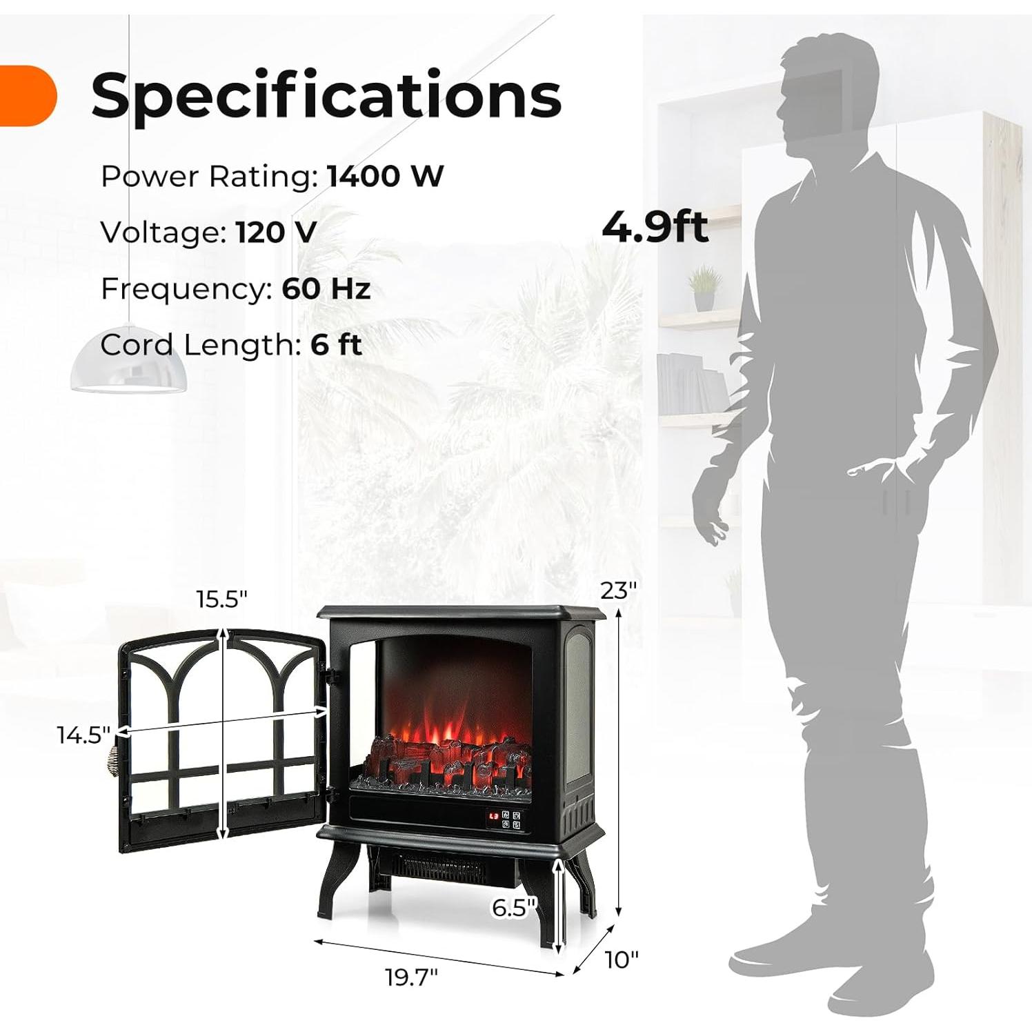 Estufa de Chimenea Eléctrica GOFLAME 23" 1400W con Control Remoto