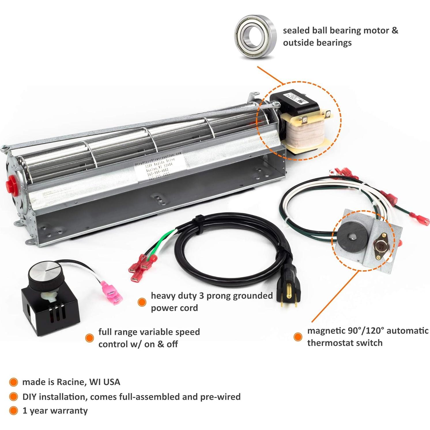 Kit de Ventilador para Chimenea FireplaceBlowersOnline BKT-KITAMP 160 CFM