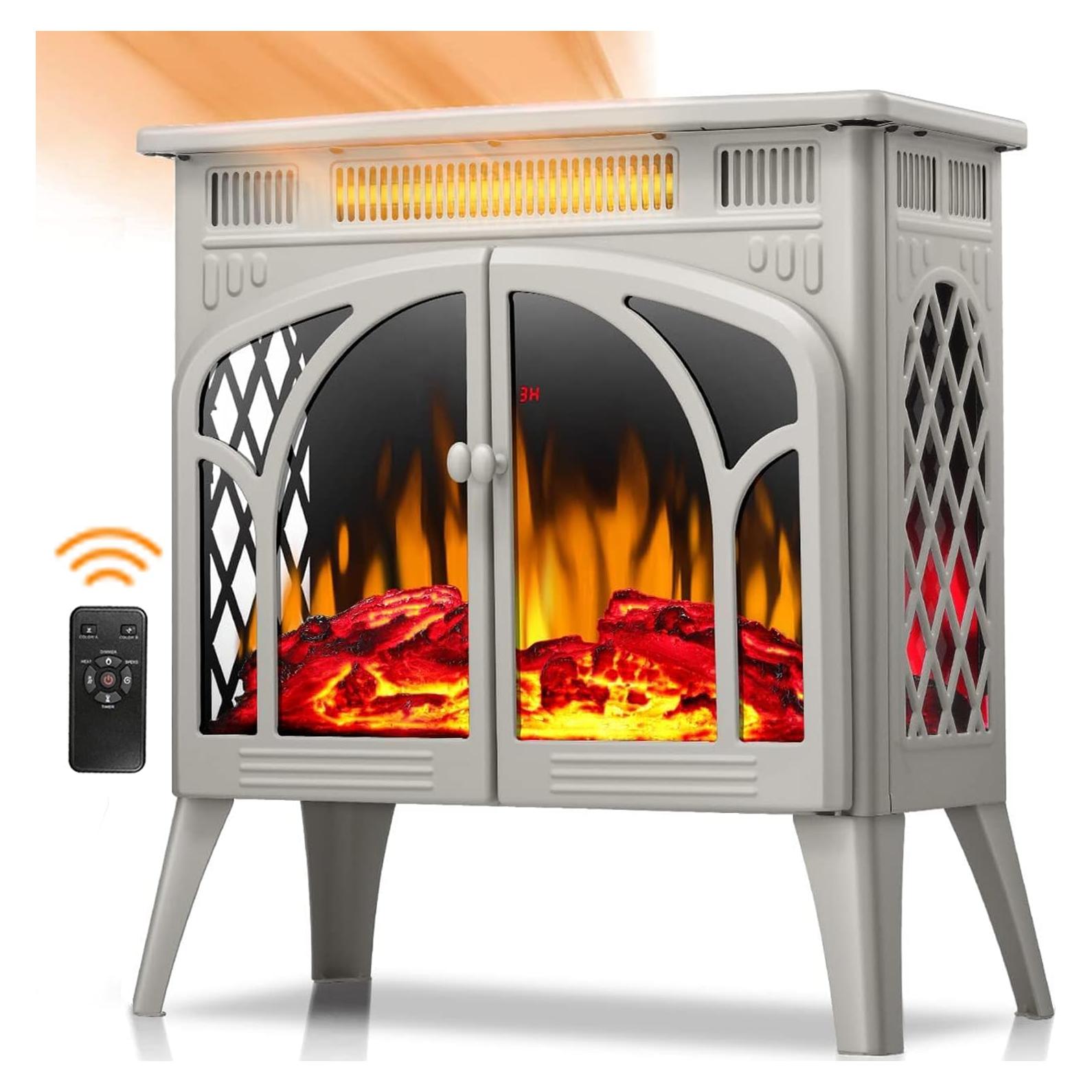 Joy Pebble Electric Fireplace Stove Heater,23'' Electric Fireplace, Fireplace Heater with 3D Logs and 4 Realistic Flame,1500w,Beige