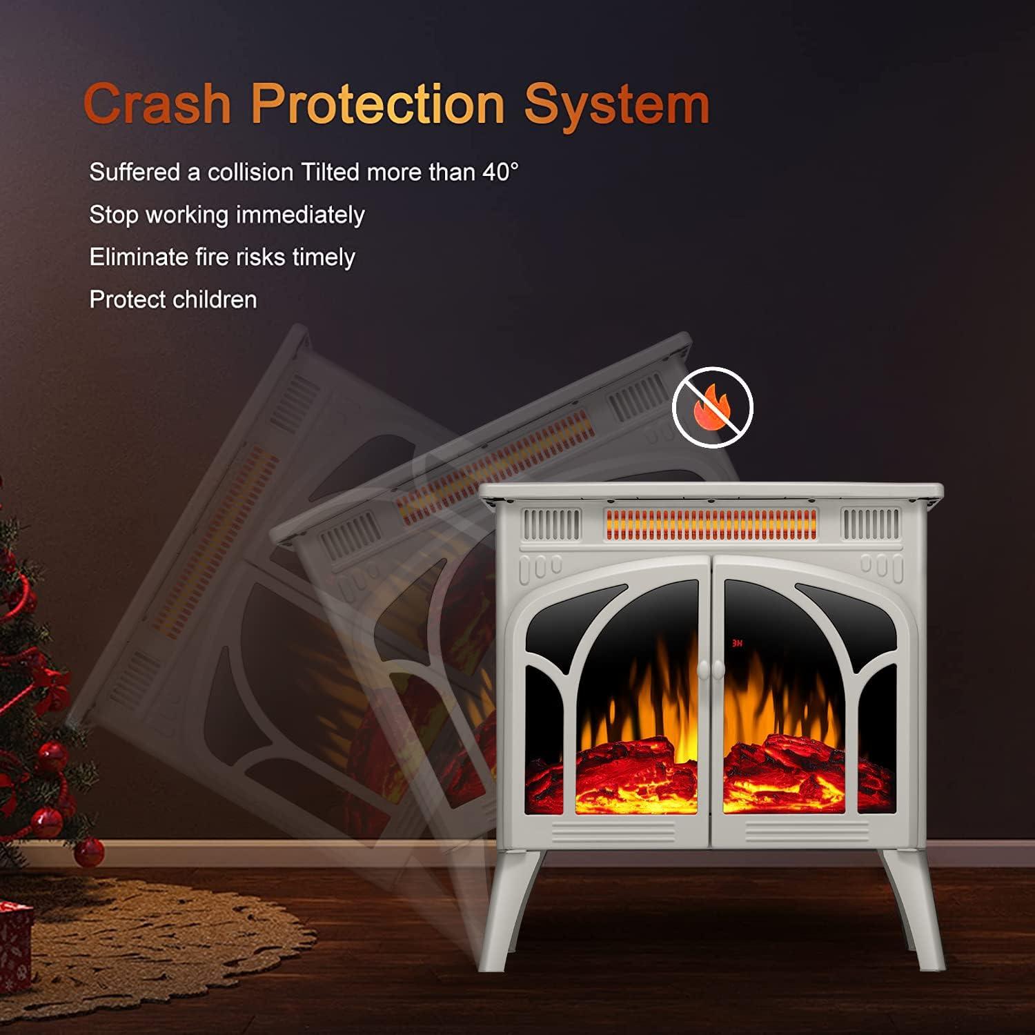 Joy Pebble Electric Fireplace Stove Heater,23'' Electric Fireplace, Fireplace Heater with 3D Logs and 4 Realistic Flame,1500w,Beige