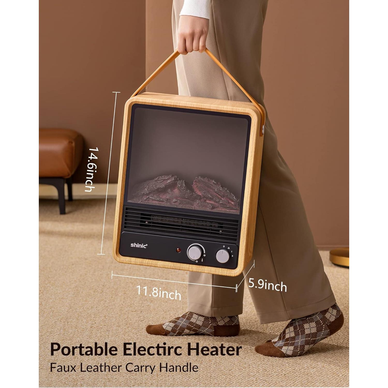 Electric Fireplace Heaters for Indoor Use,1500W Space Heater Fireplace with Realistic Flame & Fire Crackling Sound, Safety Protection, Portable Fireplace Heater for Home Office Christmas Decoration