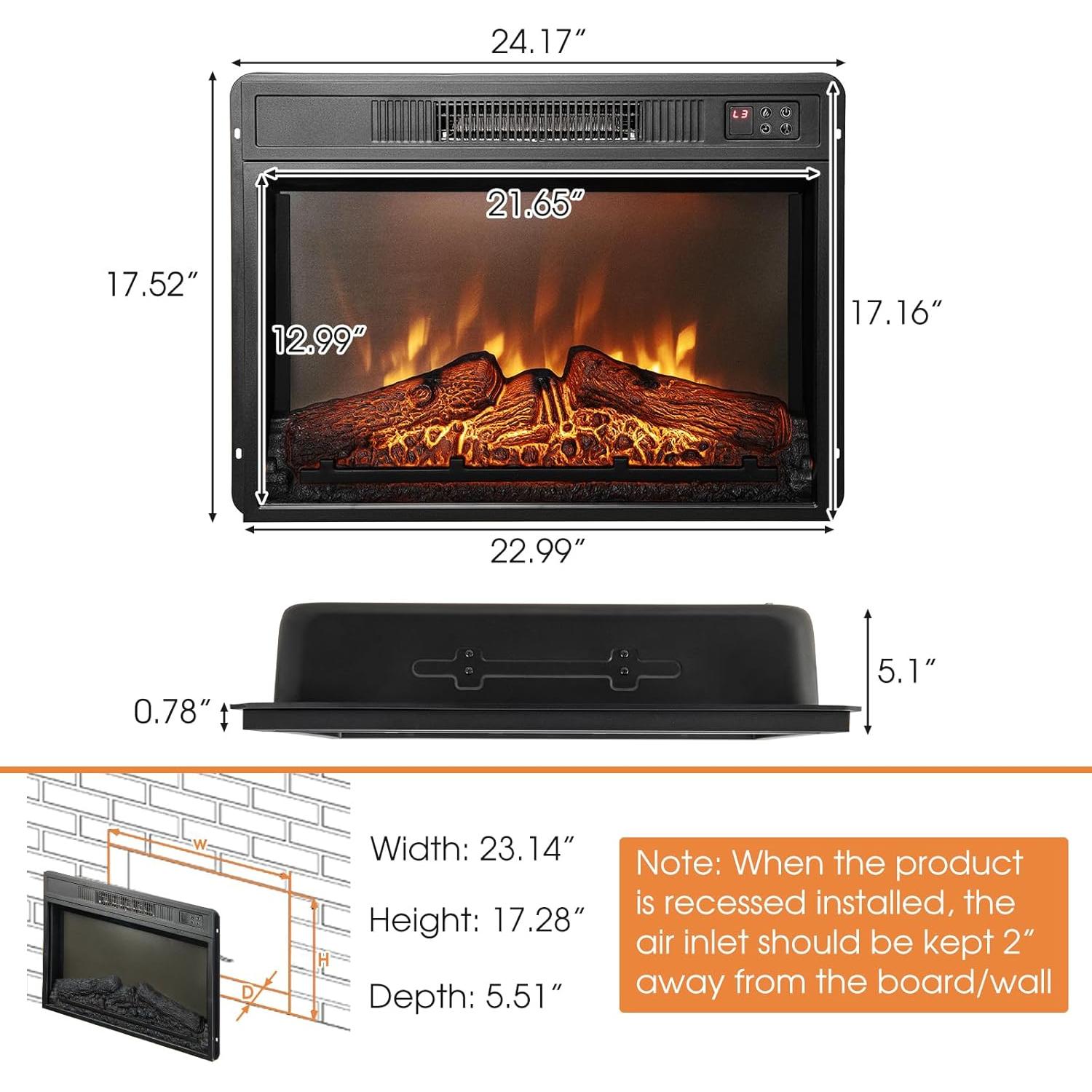 Calefactor Eléctrico de Chimenea RELAX4LIFE 61.4cm 1400W